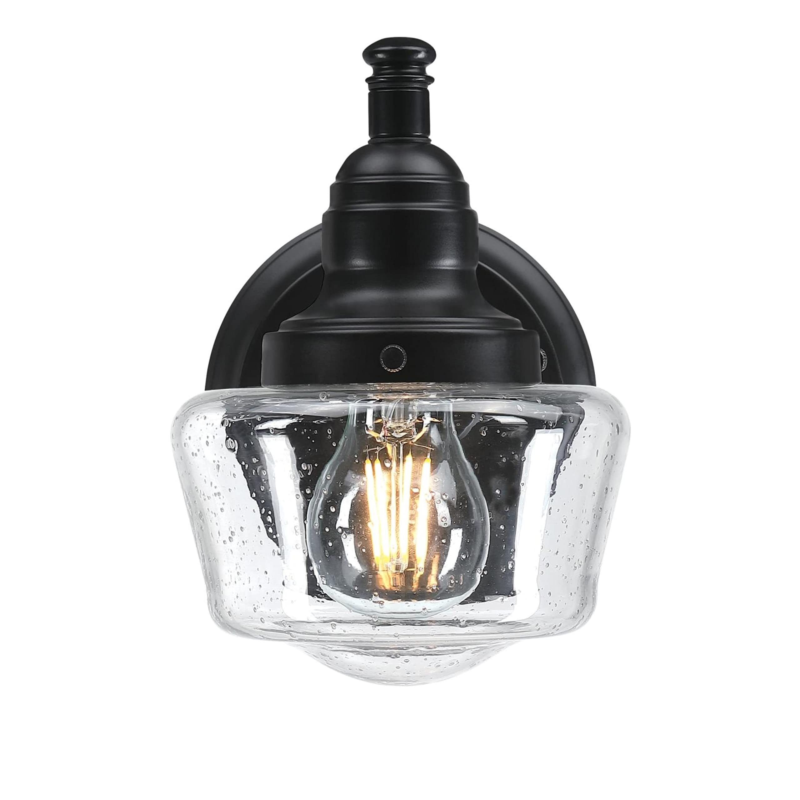 One-Light Outdoor Wall Fixture, Textured Black Finish with White Opal Glass