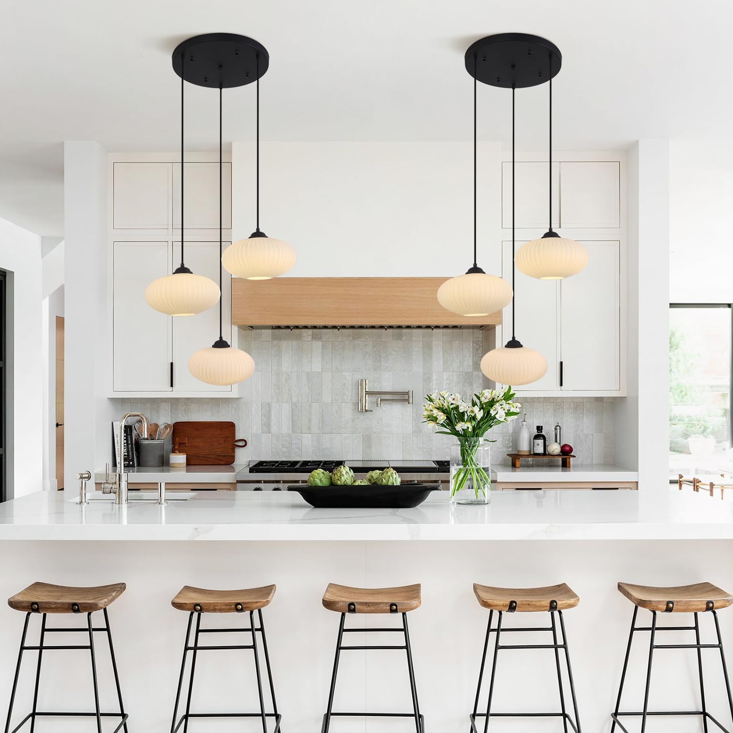 3-Light Cluster Pendant Hanging Lights Black Globe Chandelier Light Fixture Large Milk Glass Cluster Pendant Lights Mid Century Modern Multi Light Pendant Lighting Kitchen Island