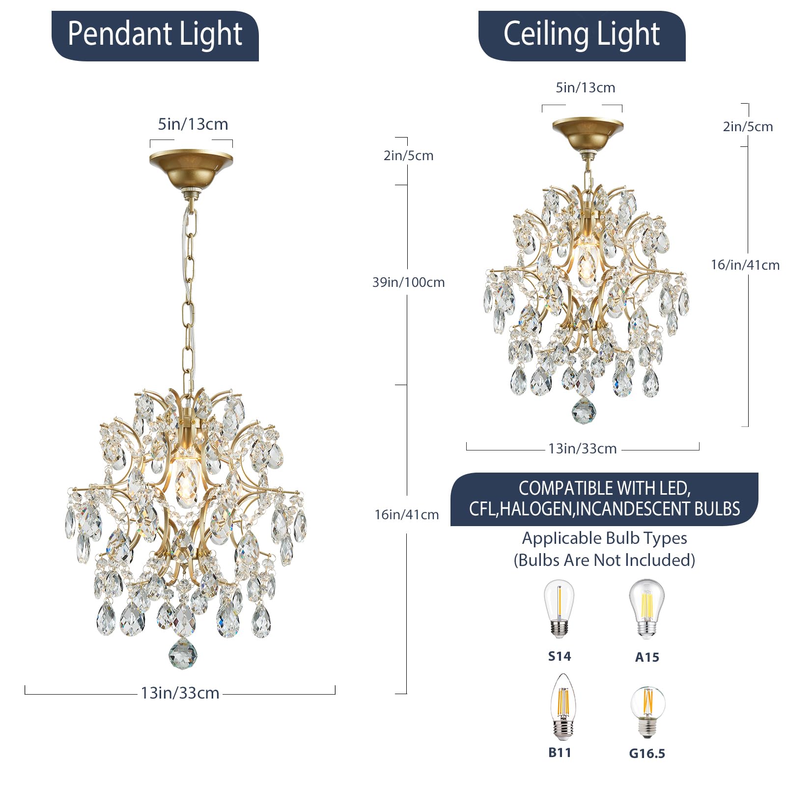 Bestier Modern Pendant Chandelier Crystal Raindrop Lighting Ceiling Light Fixture Lamp for Dining Room Bathroom Bedroom Livingroom entryway 3 E12 Bulbs Required D16 in x H18 in