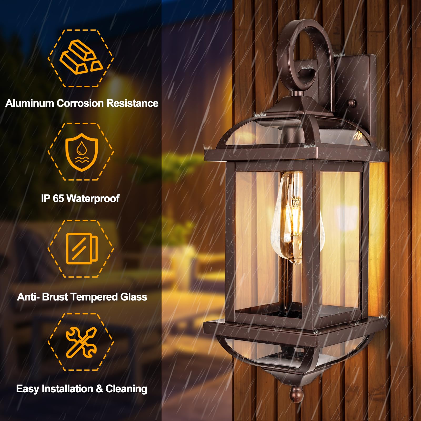 18” Bronze Outdoor Wall Lights Exterior Light Fixtures 2-Pack, Porch Lights Outside Sconces Anti-Rust Aluminum Patio Lights for House Clear Glass Wall Mount Lanterns, IP65 Waterproof