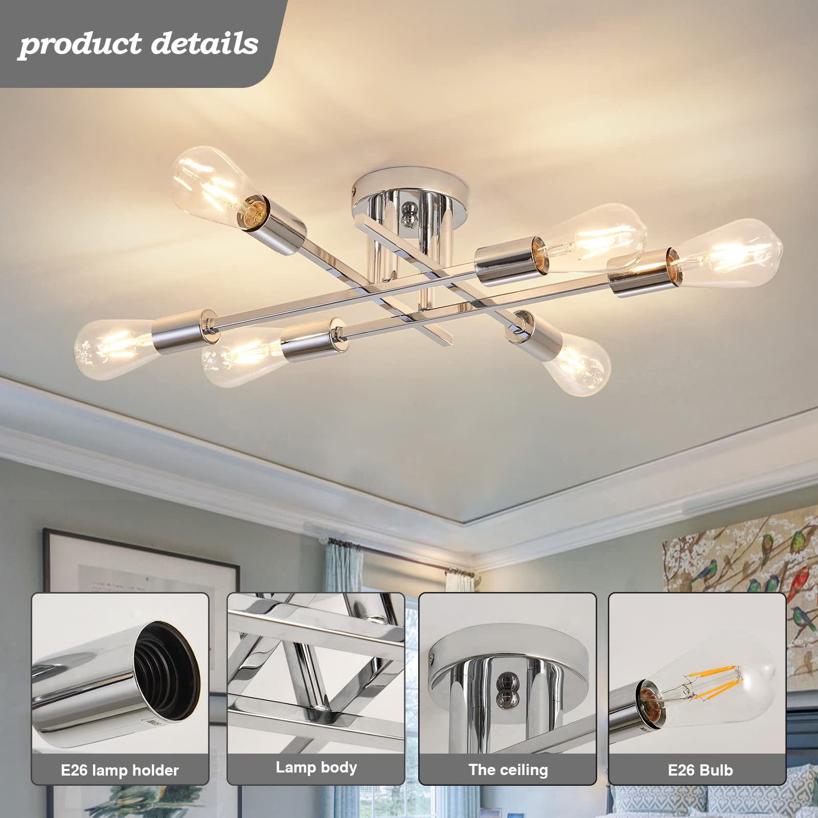 4-Light Semi Flush Mount Ceiling Light Fixture 2 Pack Ceiling Light Matte Black with E26 Base Modern Ceiling Light for Porch Bedroom Hallway Kitchen Farmhouse