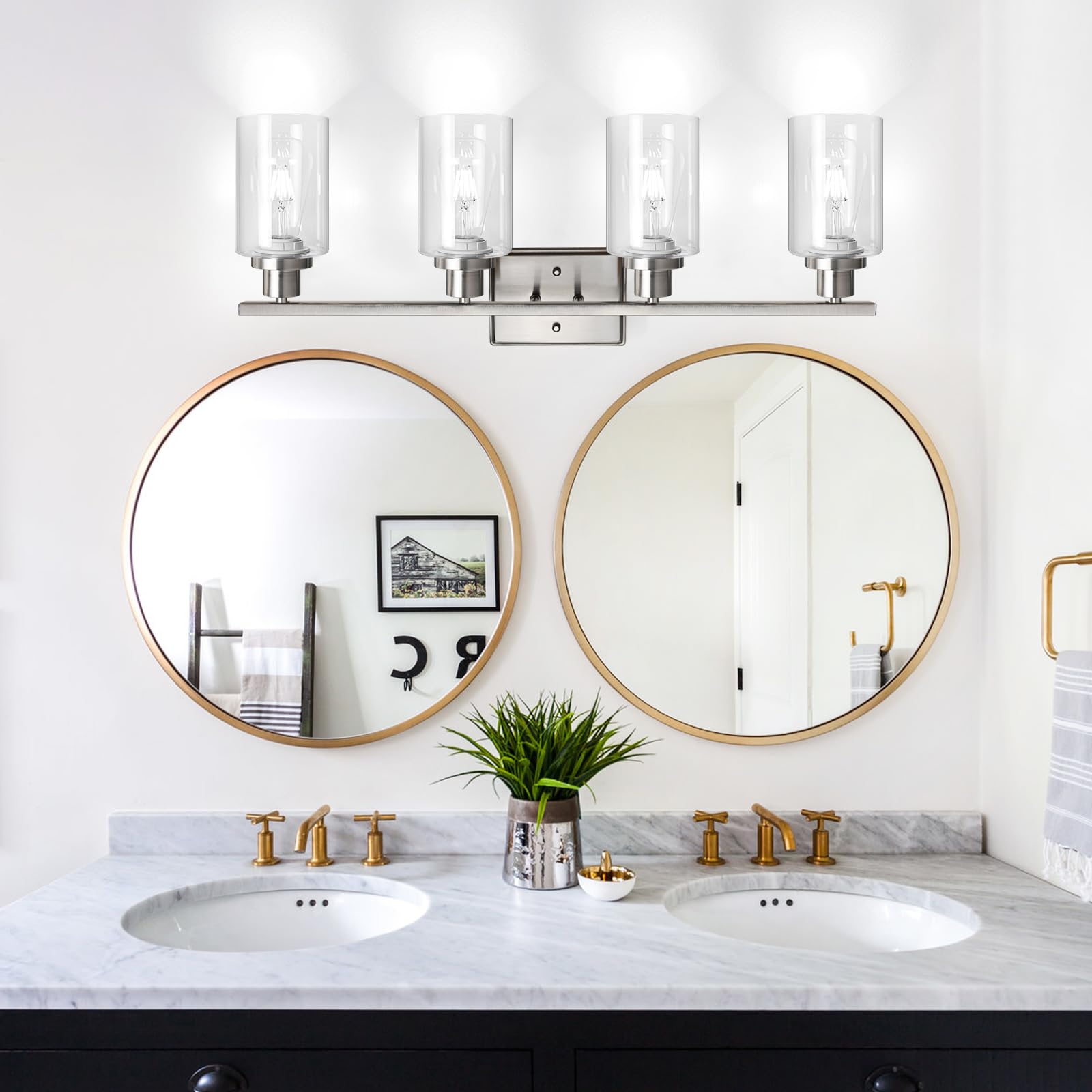 Ascher Bathroom Vanity Light Fixtures, 3 Light Wall Sconces Lighting with Clear Glass Shade, Brushed Nickel Wall Lights for Mirror, Kitchen, Living Room, Gallery, E26 Base (Bulbs Not Included)