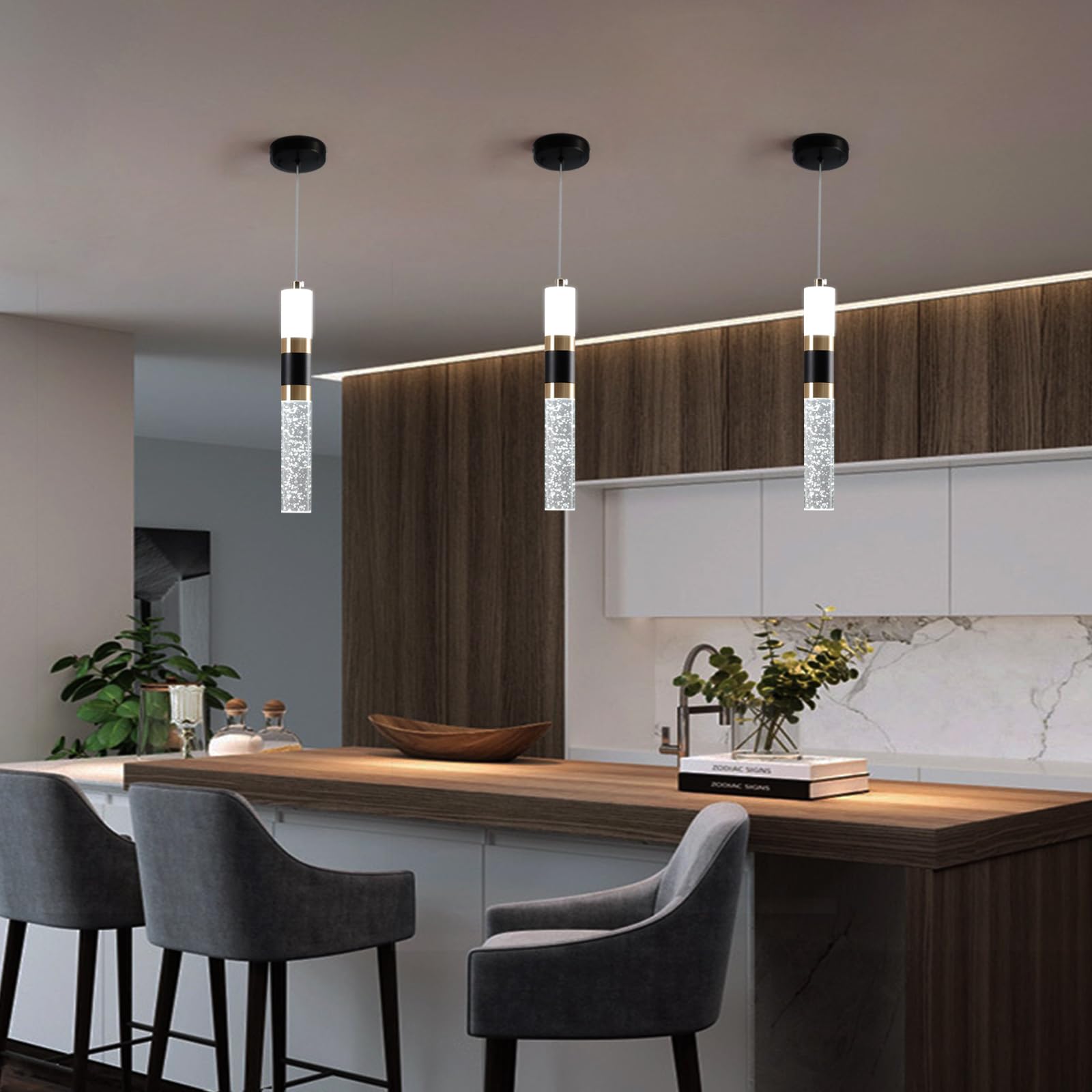 3-Light LED Pendant Lights Kitchen Island, 3-Light Cluster Pendant Lighting, Dimmable LED Modern Pendant Lights Kitchen Island, Pendant Lighting for Dining Room Table