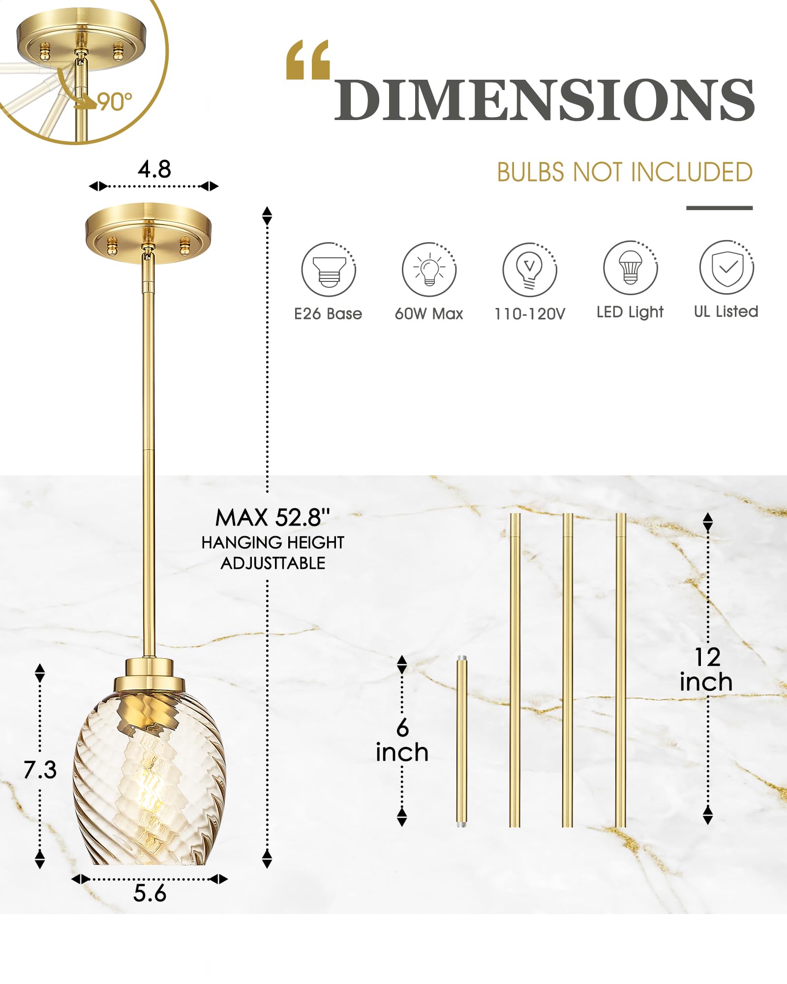 Brass Pendant Lights Kitchen Island 2 Pack, Farmhouse Gold Pendant Light with Clear Glass Globe Shade, Kitchen Island Lighting for Dining Room Entryway, AD-22280-1P2-GD-C