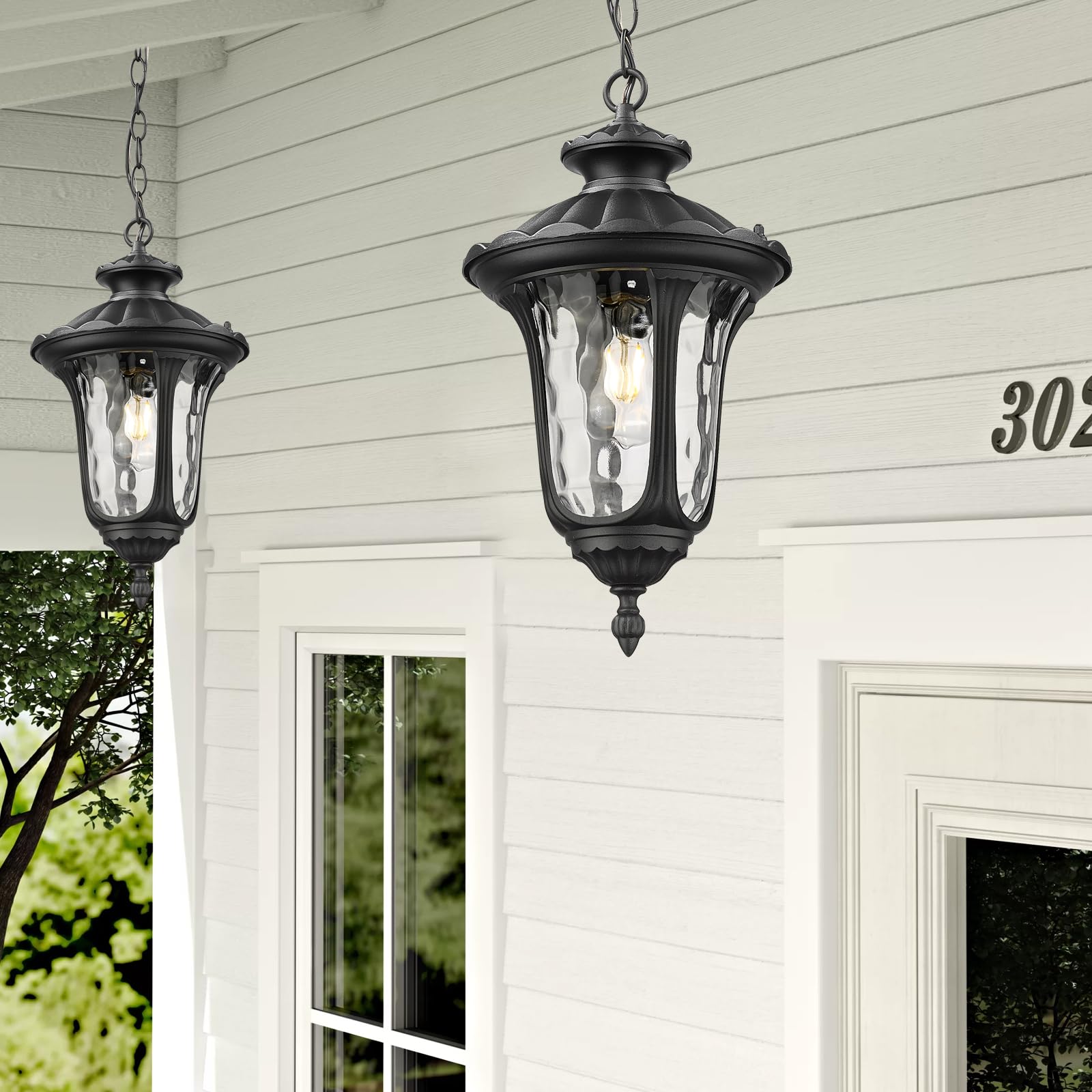 Outdoor Pendant Light for Porch, Exterior Hanging Lantern Outdoor Chandelier in Black Finish for Entryway, Doorway, Farmhouse, Foyer