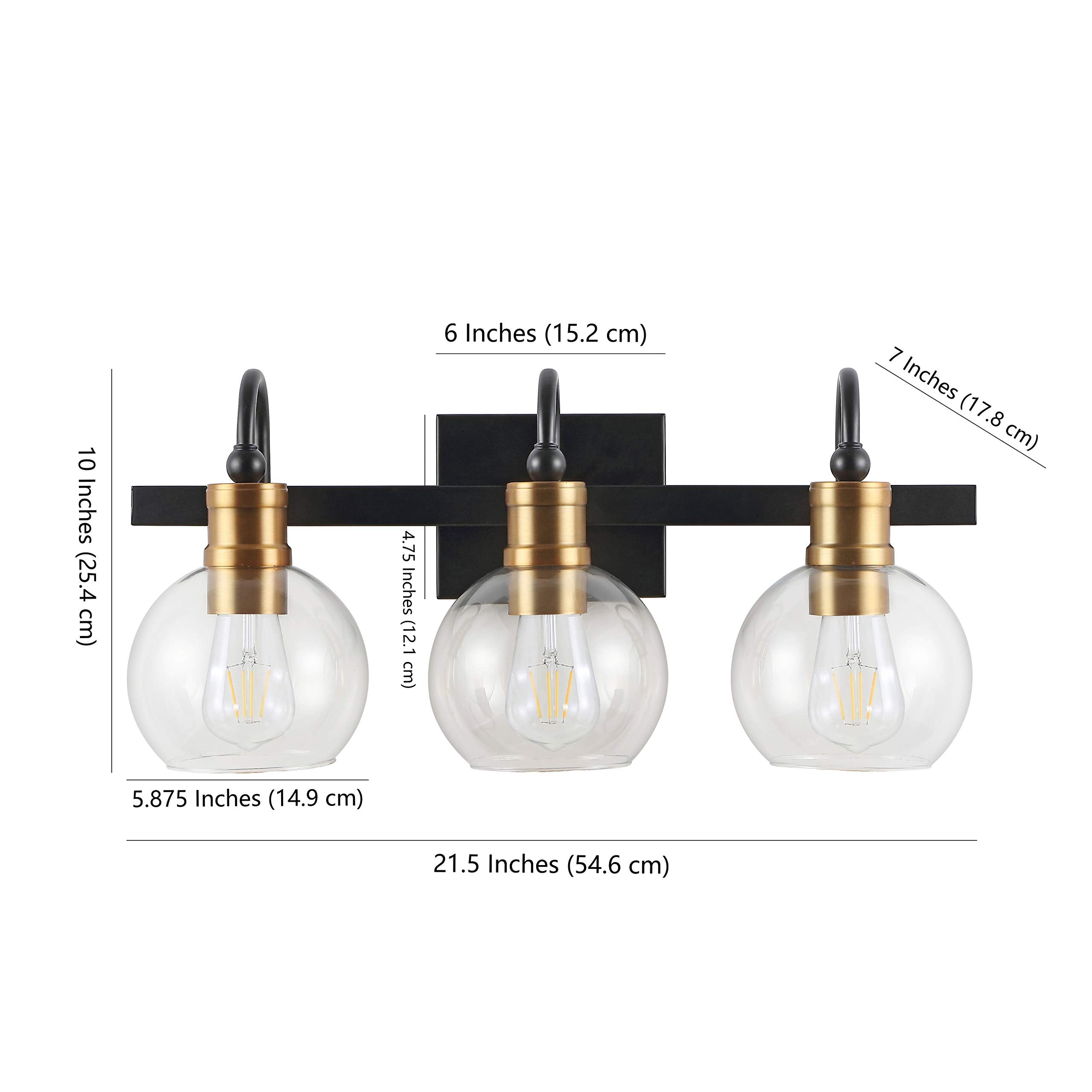 5.88" 1-Light Iron/Glass Rustic Vintage LED Vanity Light Industrial Bohemian 2700K LED 4W Bulb Entryway Lobby Kitchen Bathroom Bedroom Living Room Hallway, Black/Brass Gold