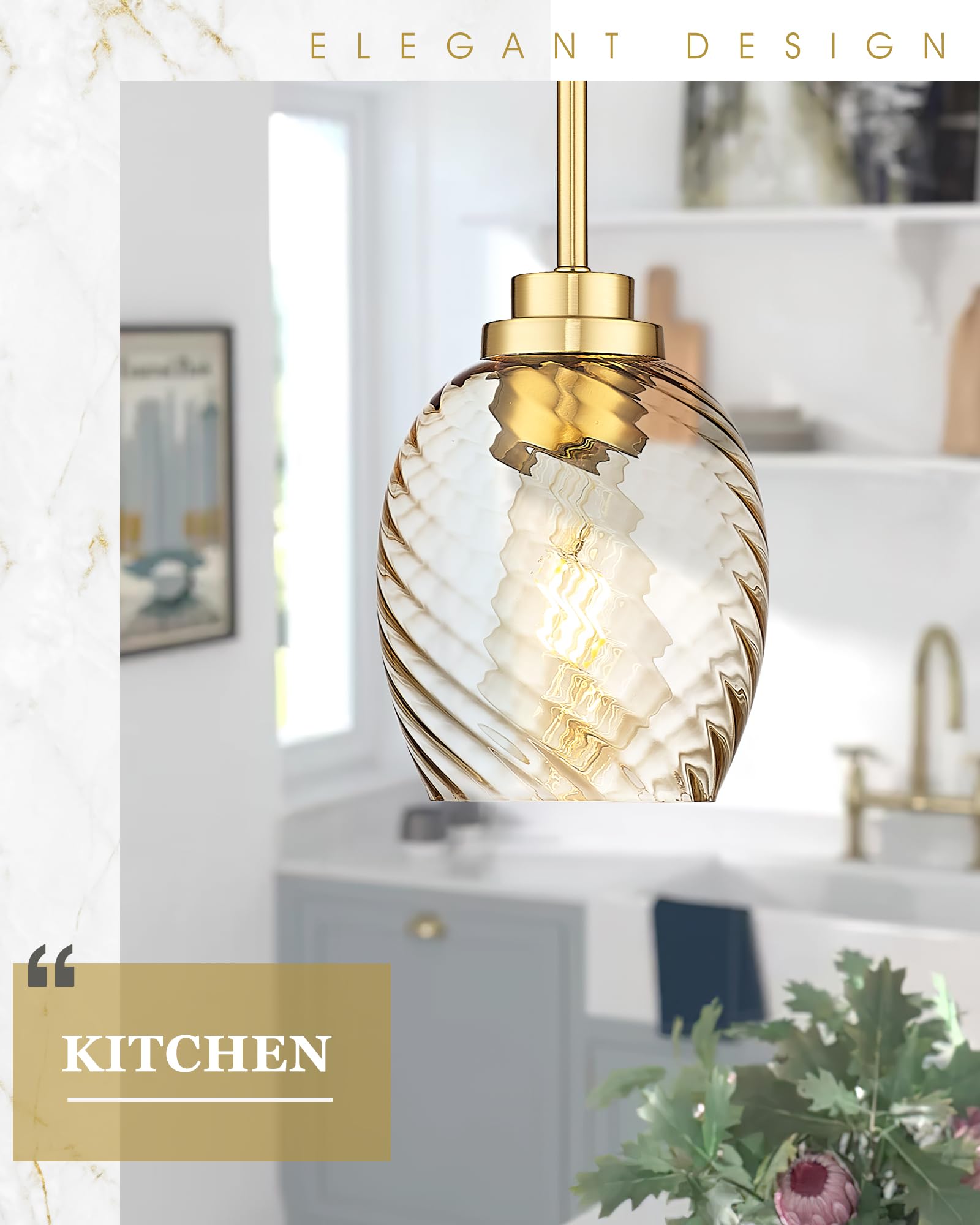 Brass Pendant Lights Kitchen Island 2 Pack, Farmhouse Gold Pendant Light with Clear Glass Globe Shade, Kitchen Island Lighting for Dining Room Entryway, AD-22280-1P2-GD-C