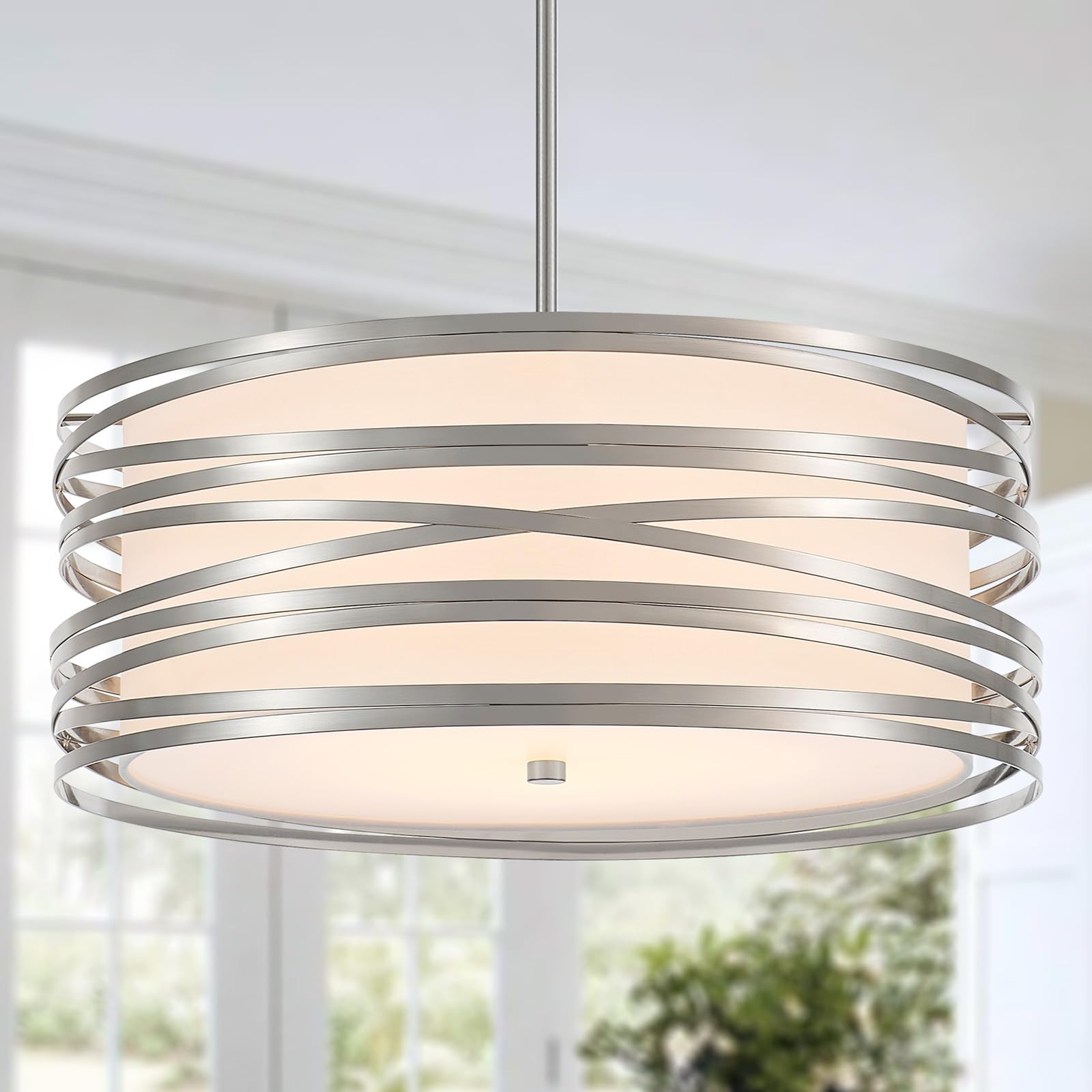 Drum Chandelier Light Fixture Vintage Modern Farmhouse 4-Lights Chandelier with White Linen Lampshade 18.9" Rustic Drum Chandelier for Dining Room, Bedroom, Kitchen