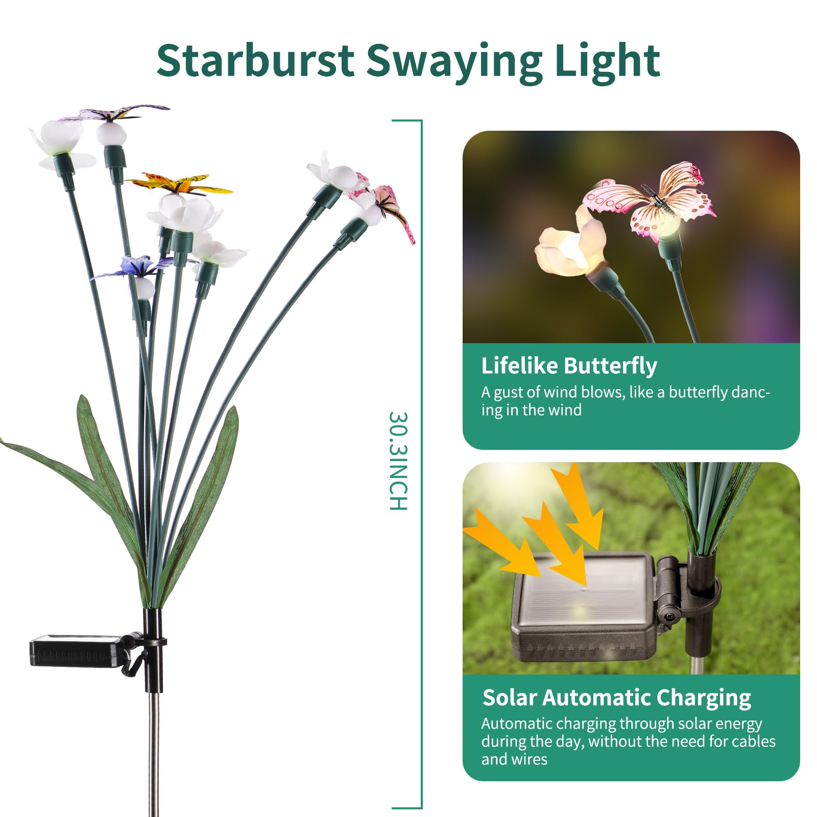 Solar Garden Lights, Solar Lights Outdoor Garden, Garden Lights Solar Powered, Decor for Garden, Yard, Patio, Pathway, IP65 Waterproof, Solar Butterfly Lights Outdoor (2 Pack)