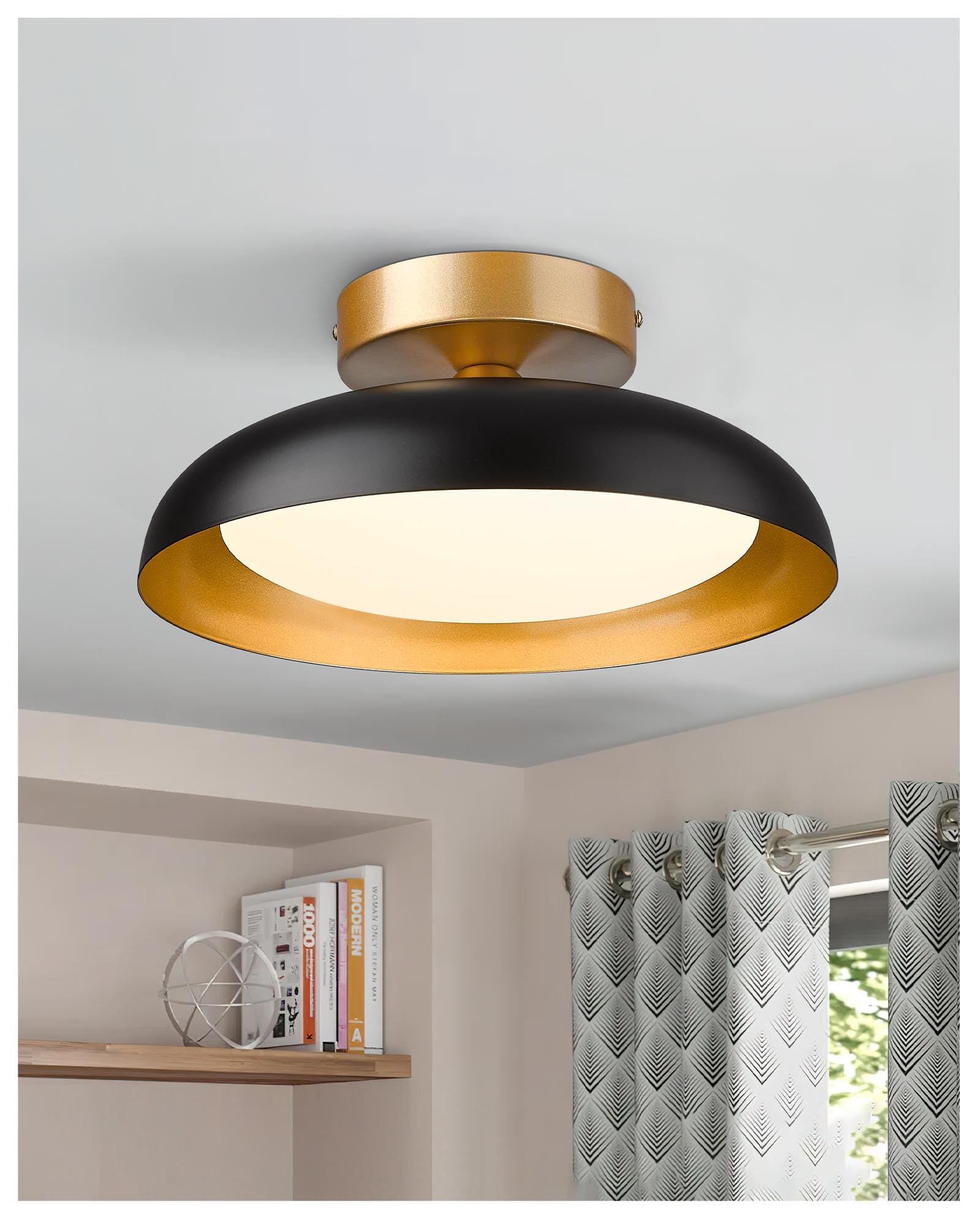 Gold Ceiling Light, 12 Inch LED Semi Flush Mount Ceiling Light Fixture, 12W/700Lm Ceiling Lights for Kitchen, Bathroom, Hallway, 3000K/4000K/6000K Adjustable, KDCL01-GD