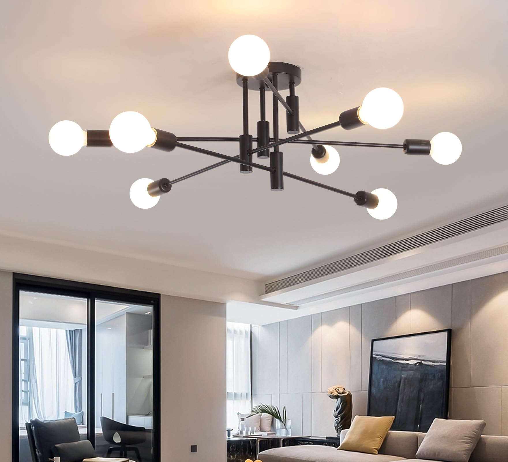 10 Lights Modern Sputnik Ceiling Chandelier Gold Industrial Ceiling Lamp Mid Century Semi Flush Mount Ceiling Light Fixture for Kitchen Dining Room Living Room Bedroom Foyer Lighting