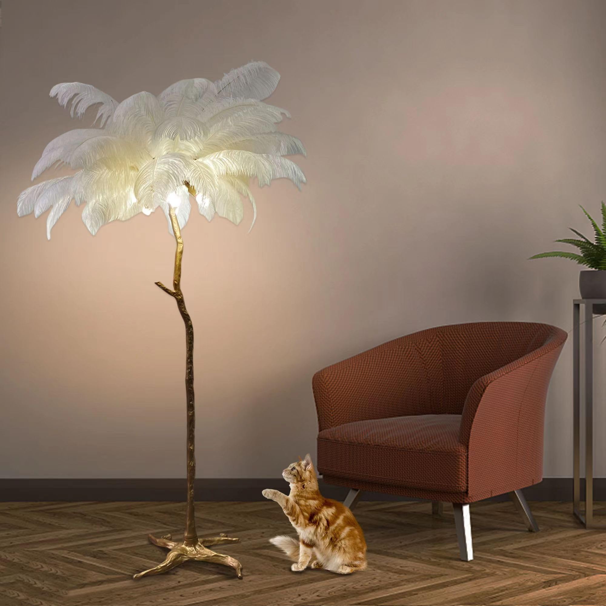 Floor Lamp White Natural Ostrich Unique Bedside Floor Lamps with Foot Switch Modern Gold Luxury LED Bulbs Resin Standing Light for Bedrooms Dining Room Living Room Kitchen 35 Pieces