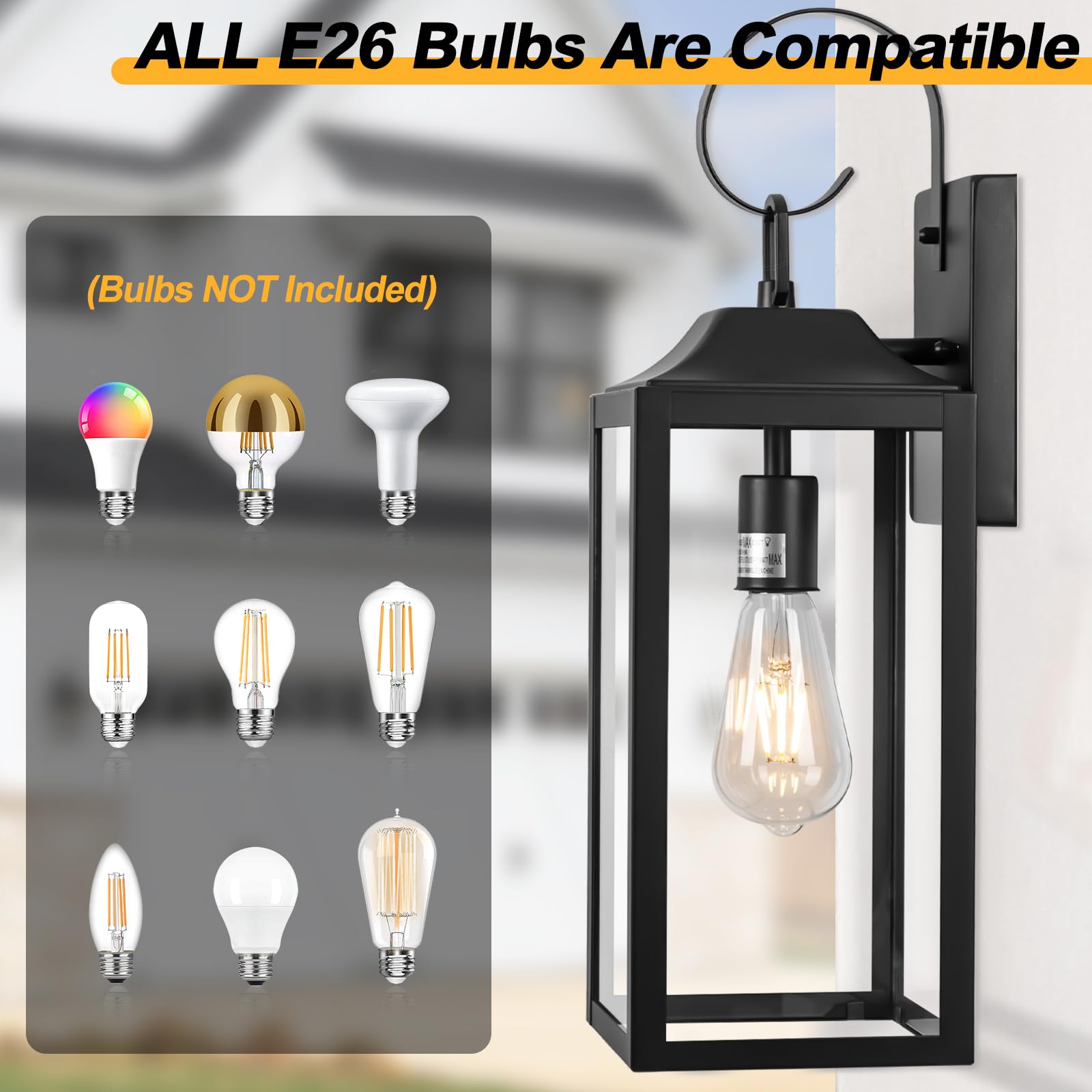 Large Size Outdoor Wall Lights 1 Pack, 19 Inch Matte White Exterior Light Fixture with Clear Glass Shade, Waterproof Front Porch Lighting, Modern Sconces Lantern for House, Garage