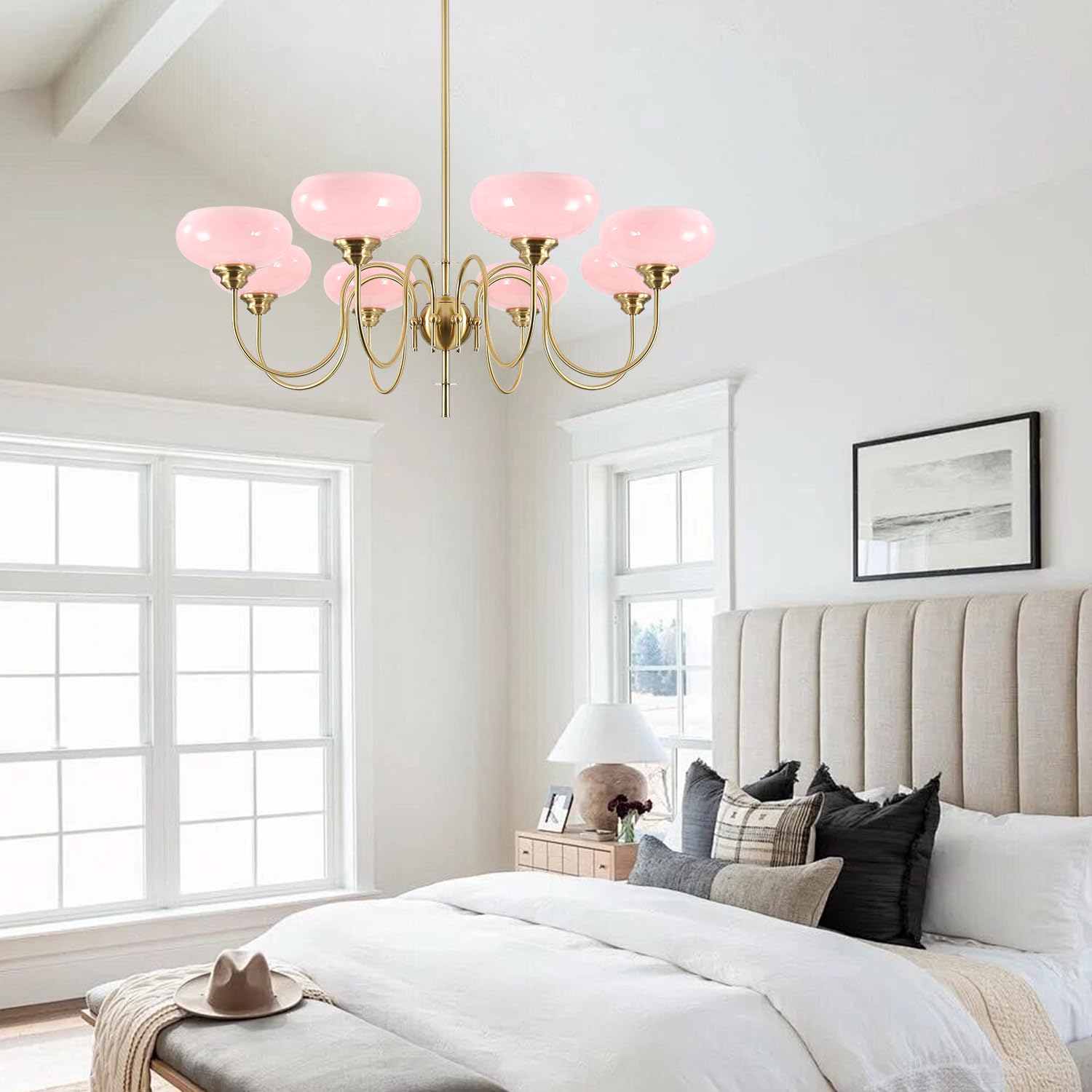 Gold Vintage Chandelier Modern 5-Light Globe Chandelier with Smooth Lampshade Sputnik Pendant Light Dining Room Chandelier for Living Room Bedroom