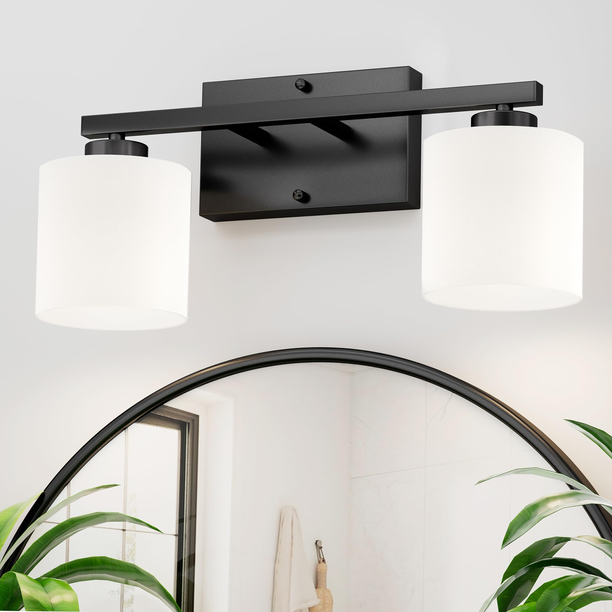 Honesorn Bathroom Light Fixtures 4-Light, Matte Black Bathroom Vanity Light Over Mirror, Modern Vanity Lights for Bathroom with Frosted Shade & Anti-Rust Nickel Finished, E26 Base Vanity Lighting