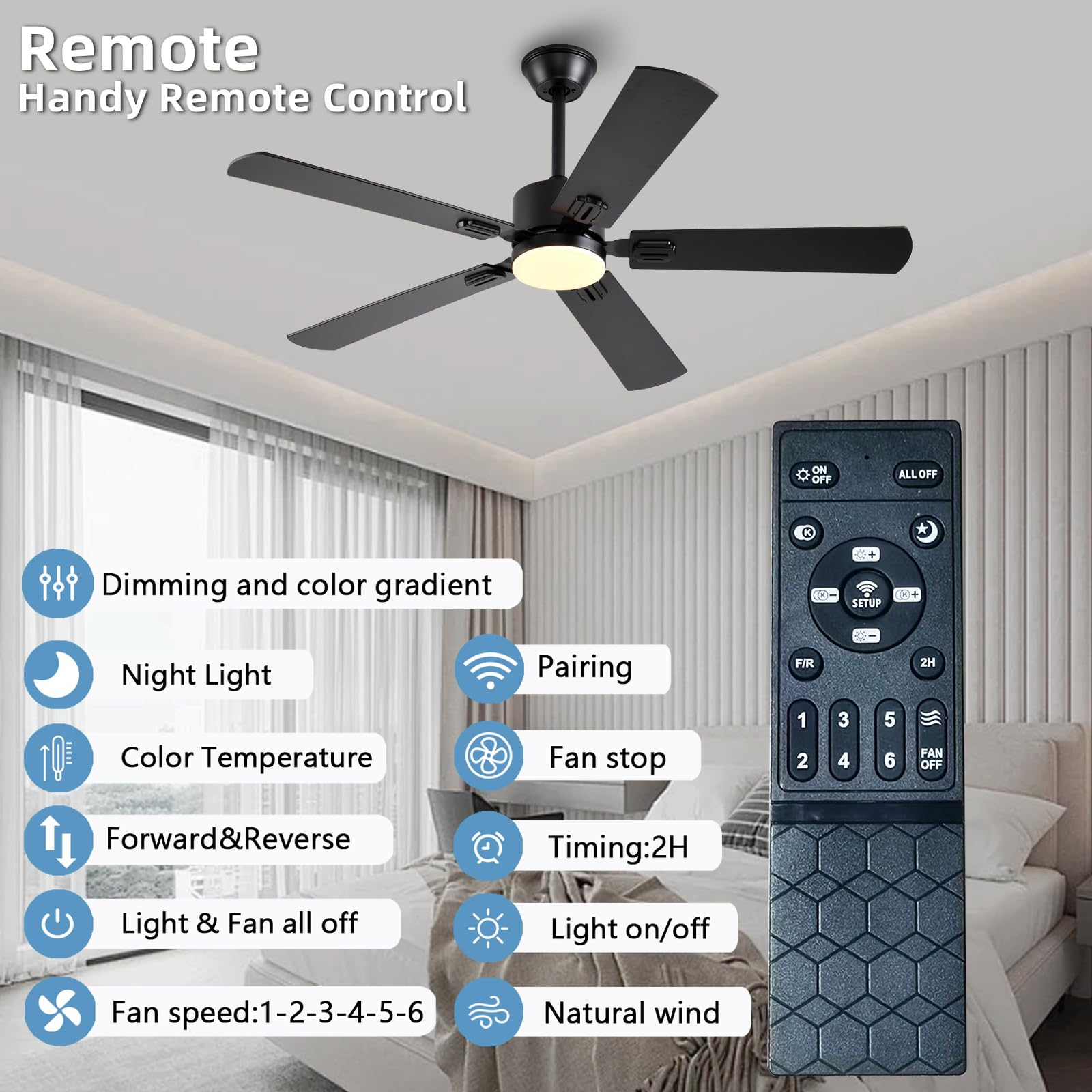 52 inch Modern White Ceiling Fans with Lights APP/Remote Control, Low Profile Reversible 6 Speeds Ceiling Fan Light for Indoor/Outdoor Patio Bedroom Living Room