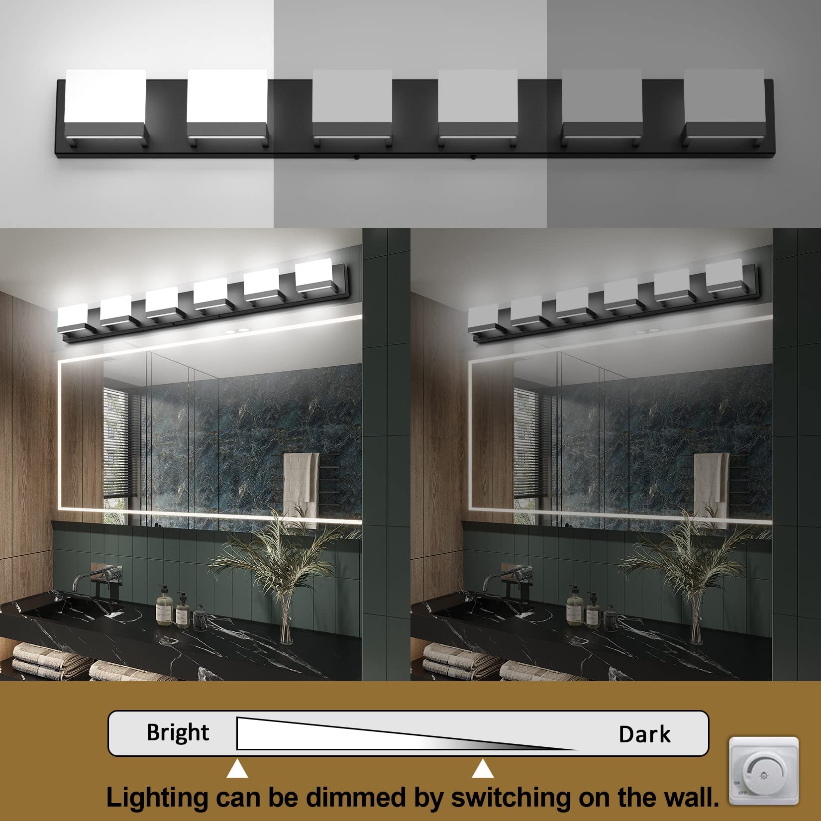 Black LED Vanity Lighting Fixture Modern 3 Lights Vanity Lights for Bathroom Black Bathroom Wall Light Fixtures 6000K