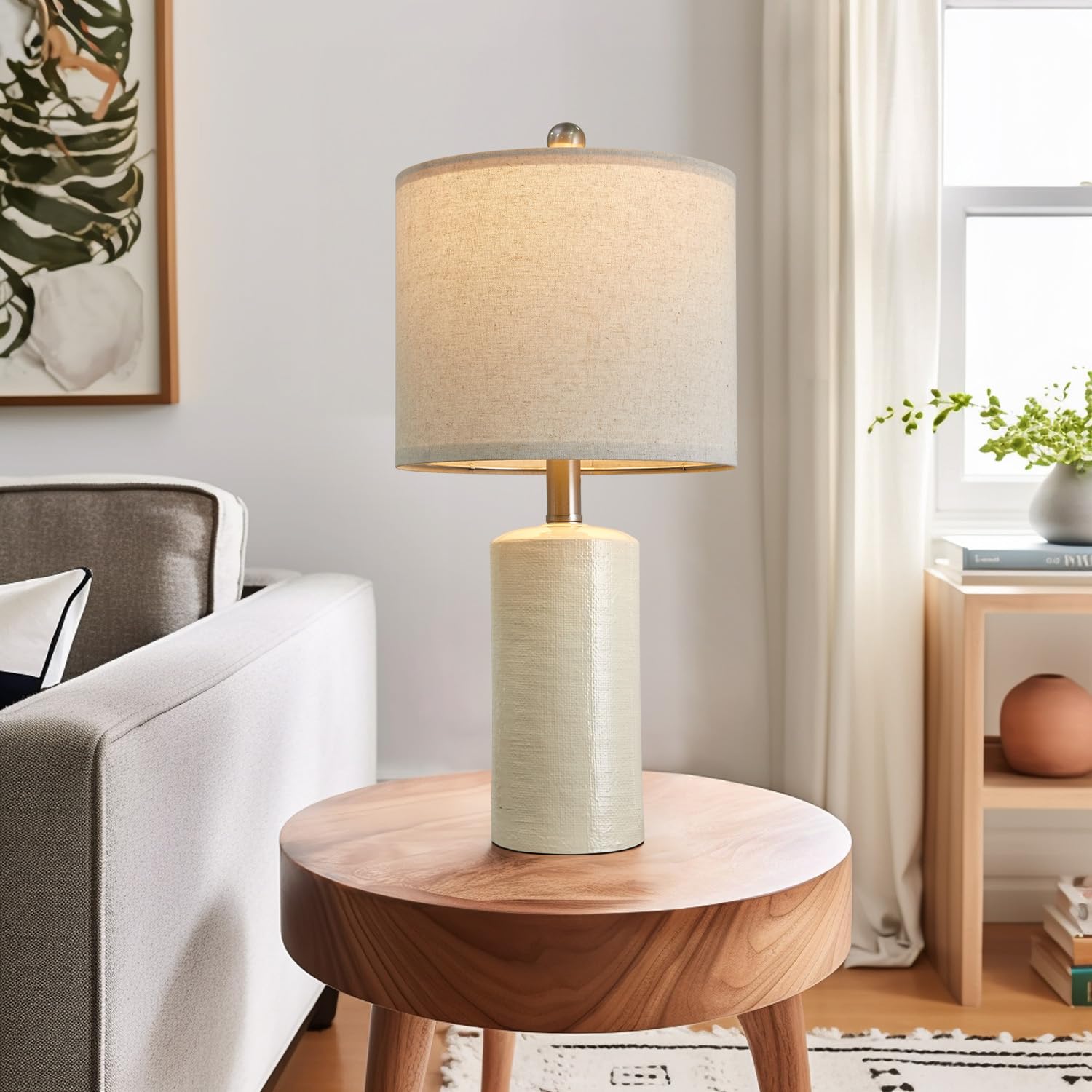 20.25" Small Single Table Lamp for Bedroom Modern Ceramic Nightstand Lamp Farmhouse Bedside Lamp Boho Living Room Lamp White Side Table Lamp End Table Lamp