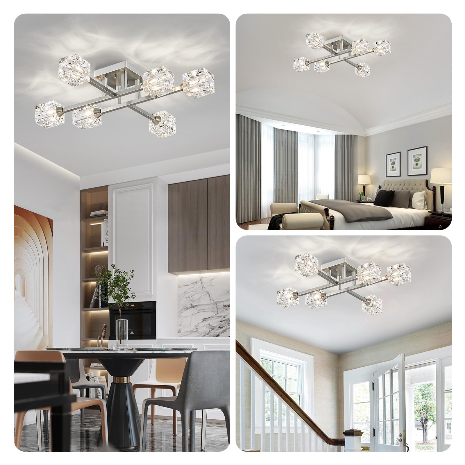 8-Light Semi Flush Mount Ceiling Light Fixture Modern Antique Gold Sputnik Chandeliers Fashion Lighting for Bedroom Dining Room Farmhouse Kitchen Office