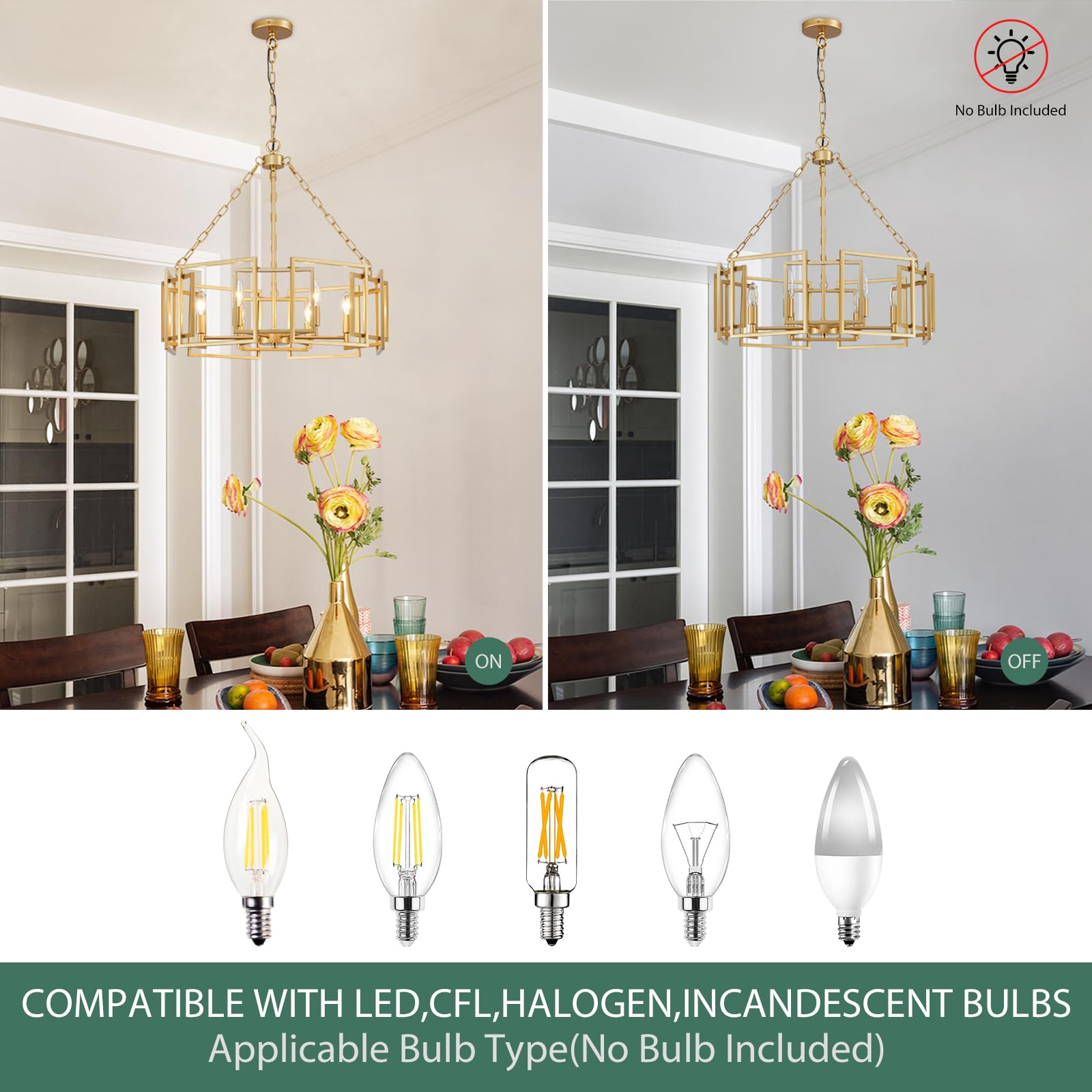 Gold Chandelier 5-Light Modern Kitchen Island Lighting Fixtures, Farmhouse Pendant Light 20 inches Retro Height Adjustable Ceiling Light for Dining Room, Bedroom, Living Room,Foyer