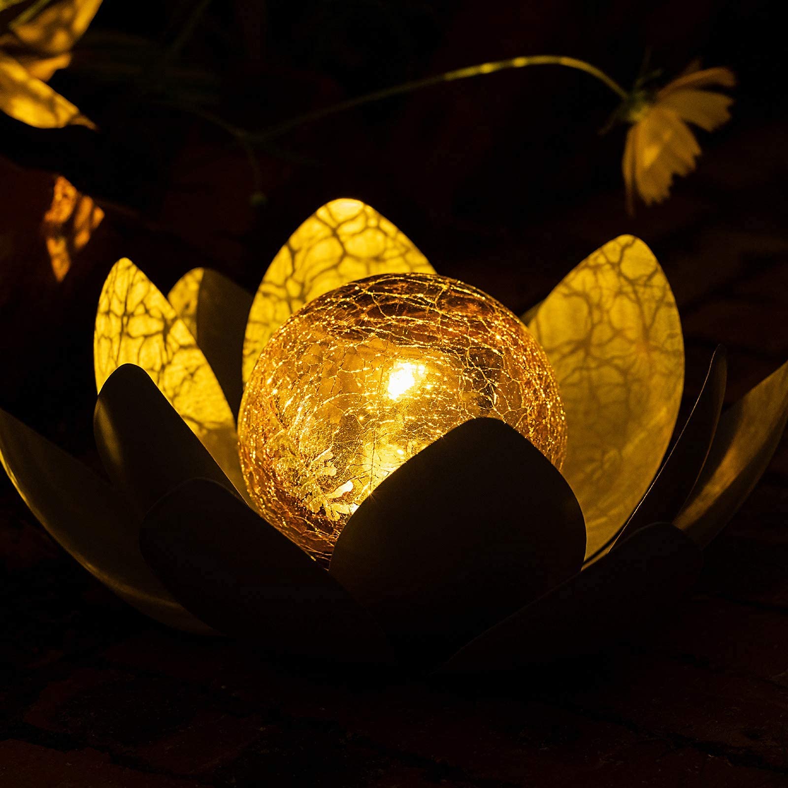 Solar Light Outdoor Waterproof Garden Light Metal Glass Decorative LED Lotus Flower Table Lamp