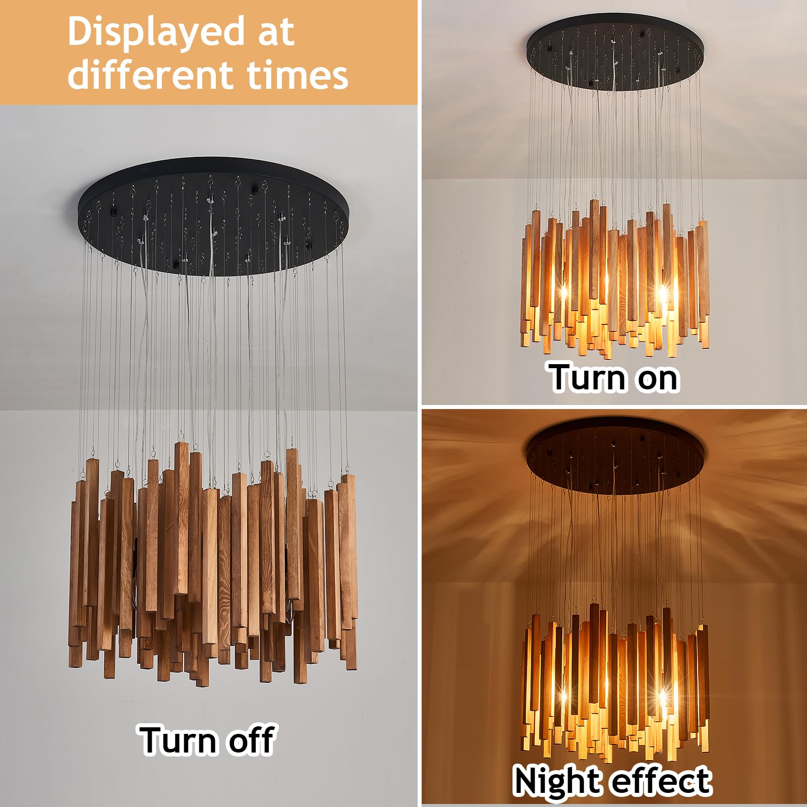 8 Light Farmhouse Wood High Ceiling Chandelier RusticLarge Ceiling Light Fixture Adjustable Hanging Pendat Light for Dining Room Living Room Foyer Staircases Kitchen Island.