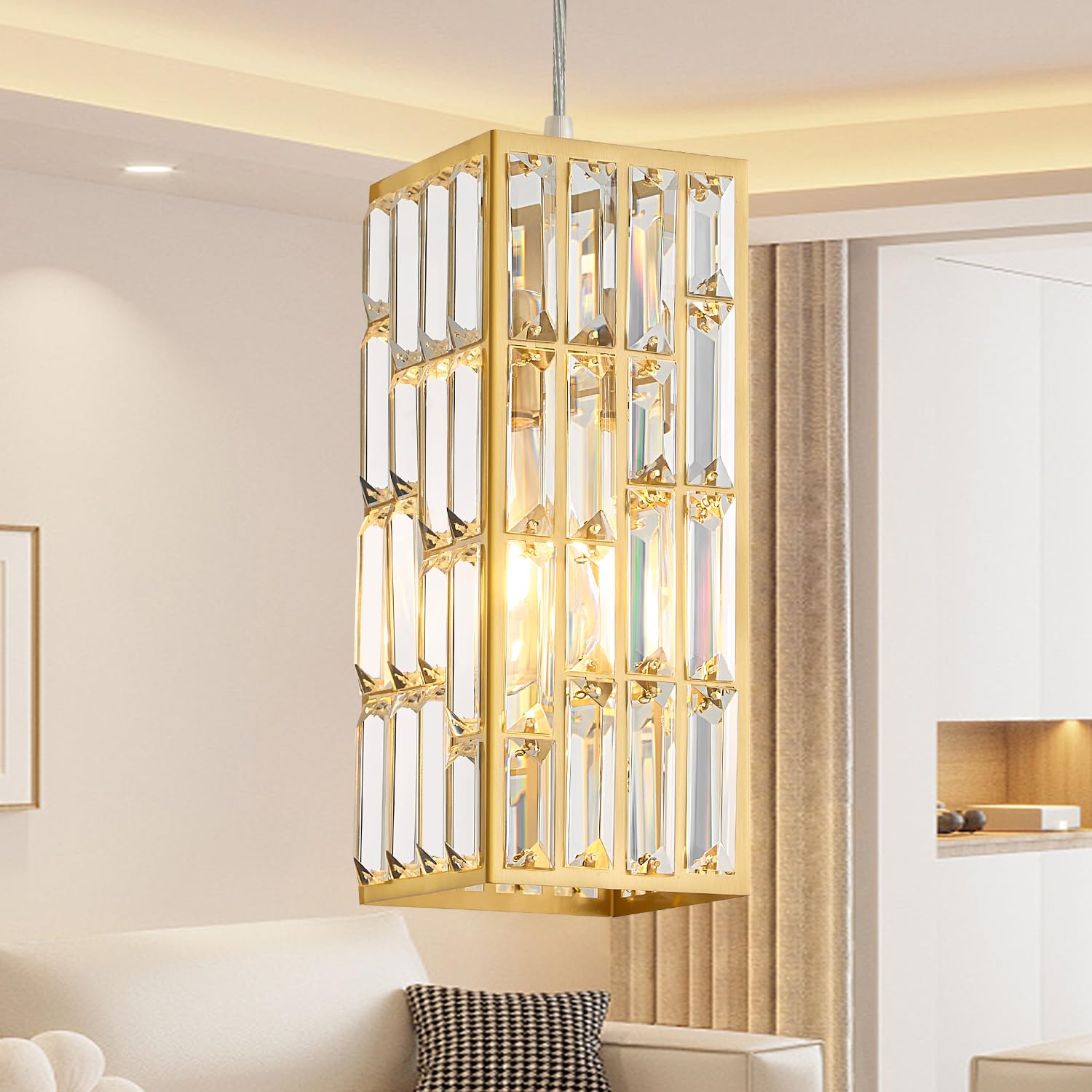 Modern Crystal Gold Pendant Light Fixtures for Kitchen Island Luxury Gold Chandelier Perfect for Dining Room, Bedroom, Kitchen, Living Room