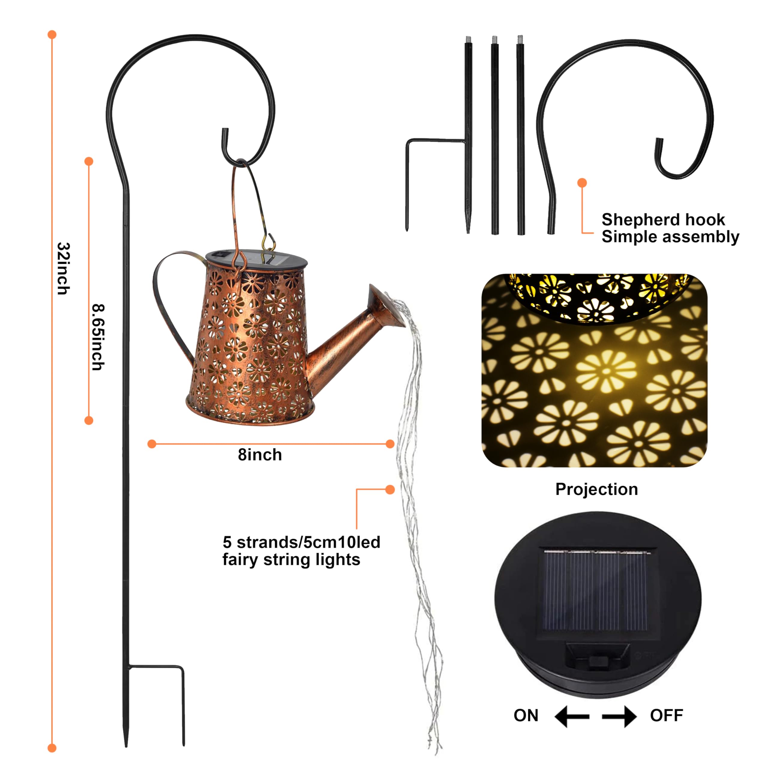 Solar Garden Watering Can Lights,Solar Waterfall Lights with Cascading Lights Waterproof Charging Board,Garden Decor for Outside,Outdoor Solar Light String Fairy LED Hanging Lantern for Yard Decor SY