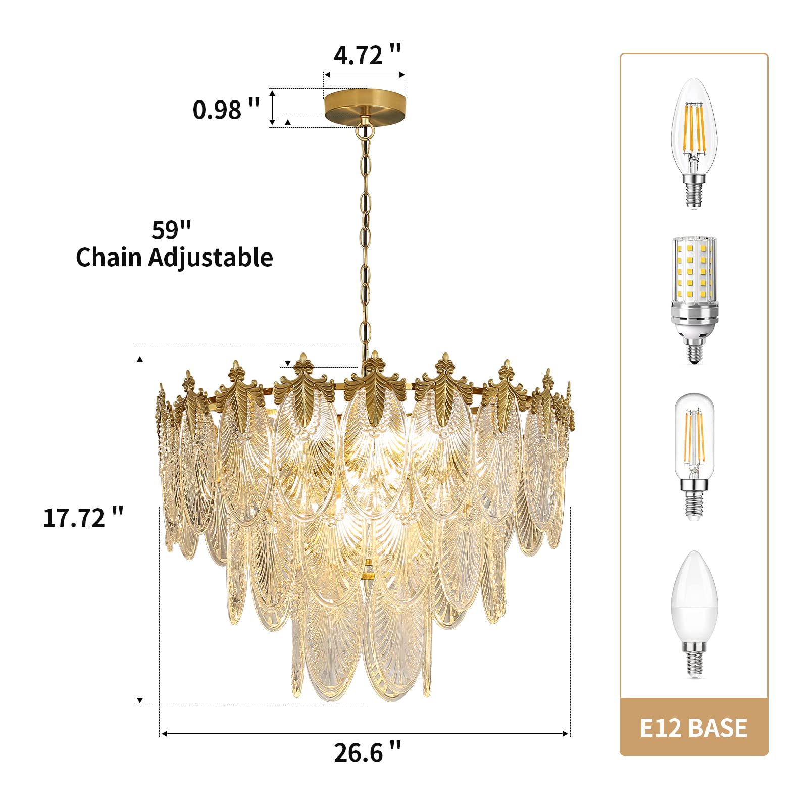 Antique Chandeliers 3-Layer Crystal Glass Chandelier, 9-Lights Round Pendant Light 23.6" Brushed Brass Gold Adjustable Height, Applicable to Dining Room, Bedroom, Living Room, Foyer, Kitchen Island