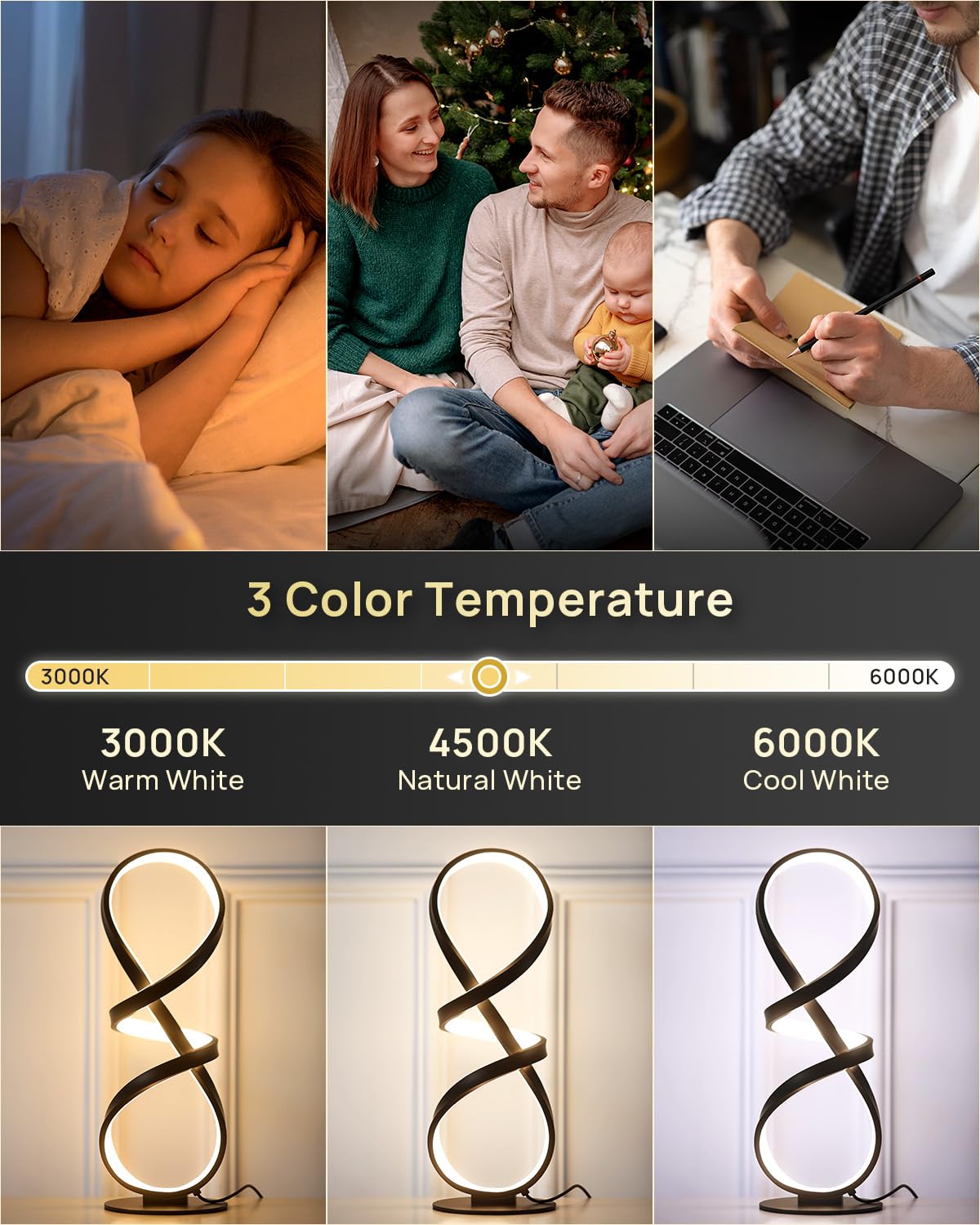 Modern Desk Lamp, LED Touch Dimmable Spiral Table Lamp, 3 Color Temperature Contemporary Nightstand Lamp, Unique Bedside Lamp for Living Room, Bedroom, Cool Lamps for Ideal Gift, Gold