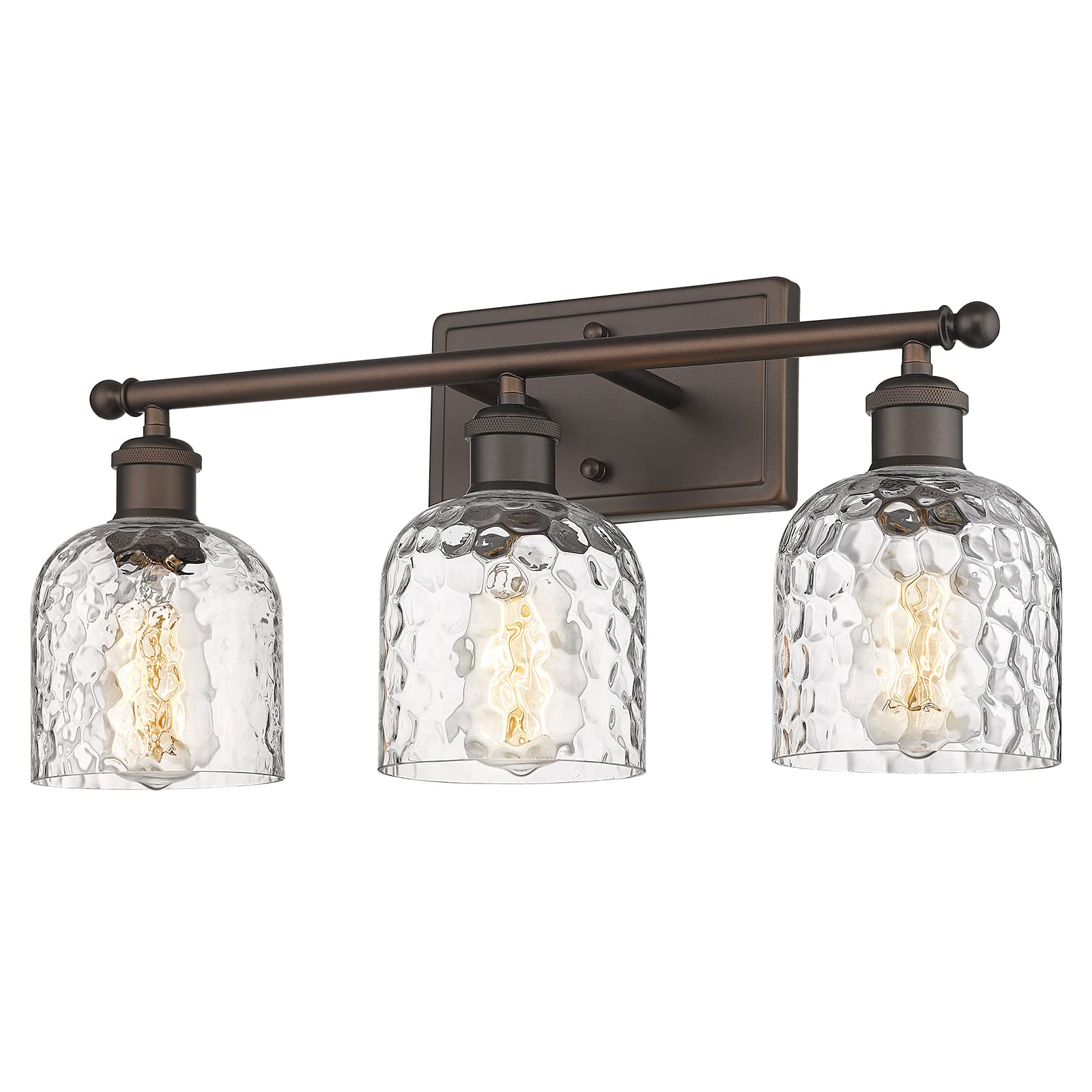 Modern Vanity Lights for Bathroom, Industrial 3-Light Chrome Bathroom Lights with Hammered Glass Shade, ZJF63B-3W CH