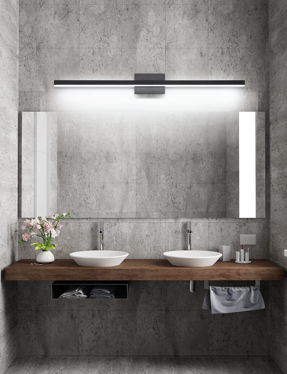 Joossnwell LED Bathroom Vanity Lighting Fixture Modern Bath Light Bar 15.75inch Black Wall Sconce 12W 4000K