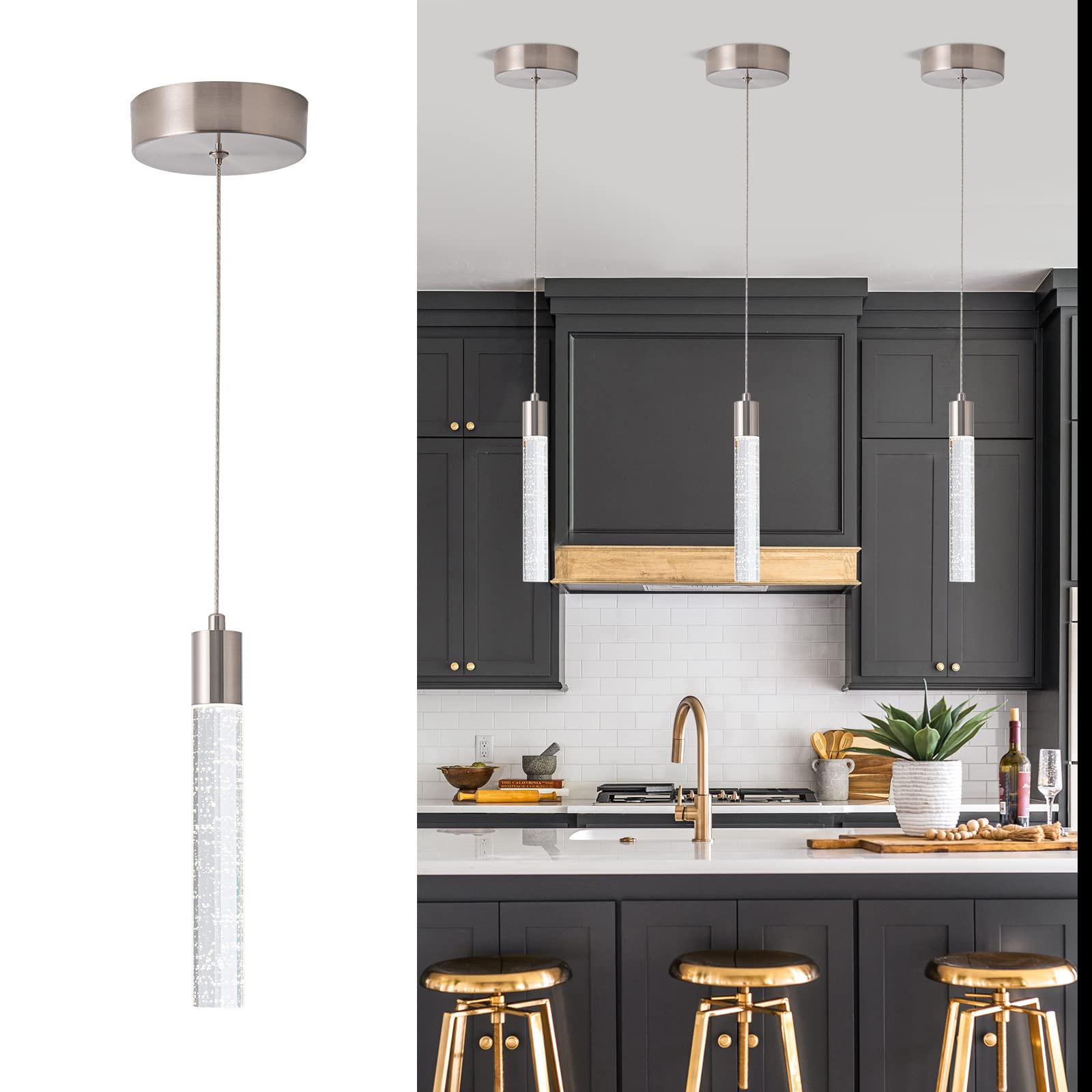 Modern Pendant Lighting 5-Light Linear Chandeliers Dimmable LED Pendant Lights Kitchen Island Lighting with Matte Black Finish and Acrylic Shades for Kitchen Island and Dining Room…