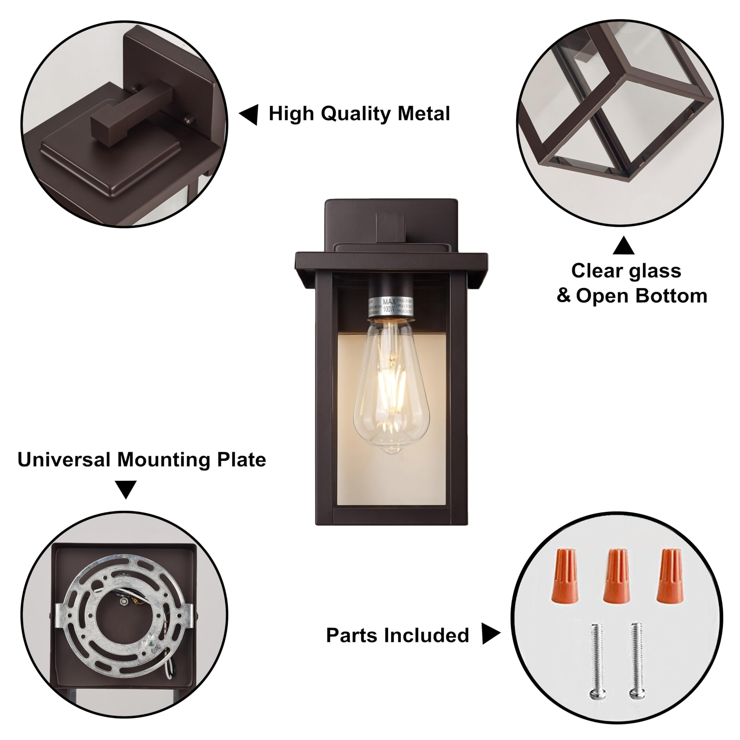 Oil Rubbed Bronze Exterior Wall Light Fixture, Outdoor Wall Lantern with Clear Water Glass, Outside Light for House Entryway Porch