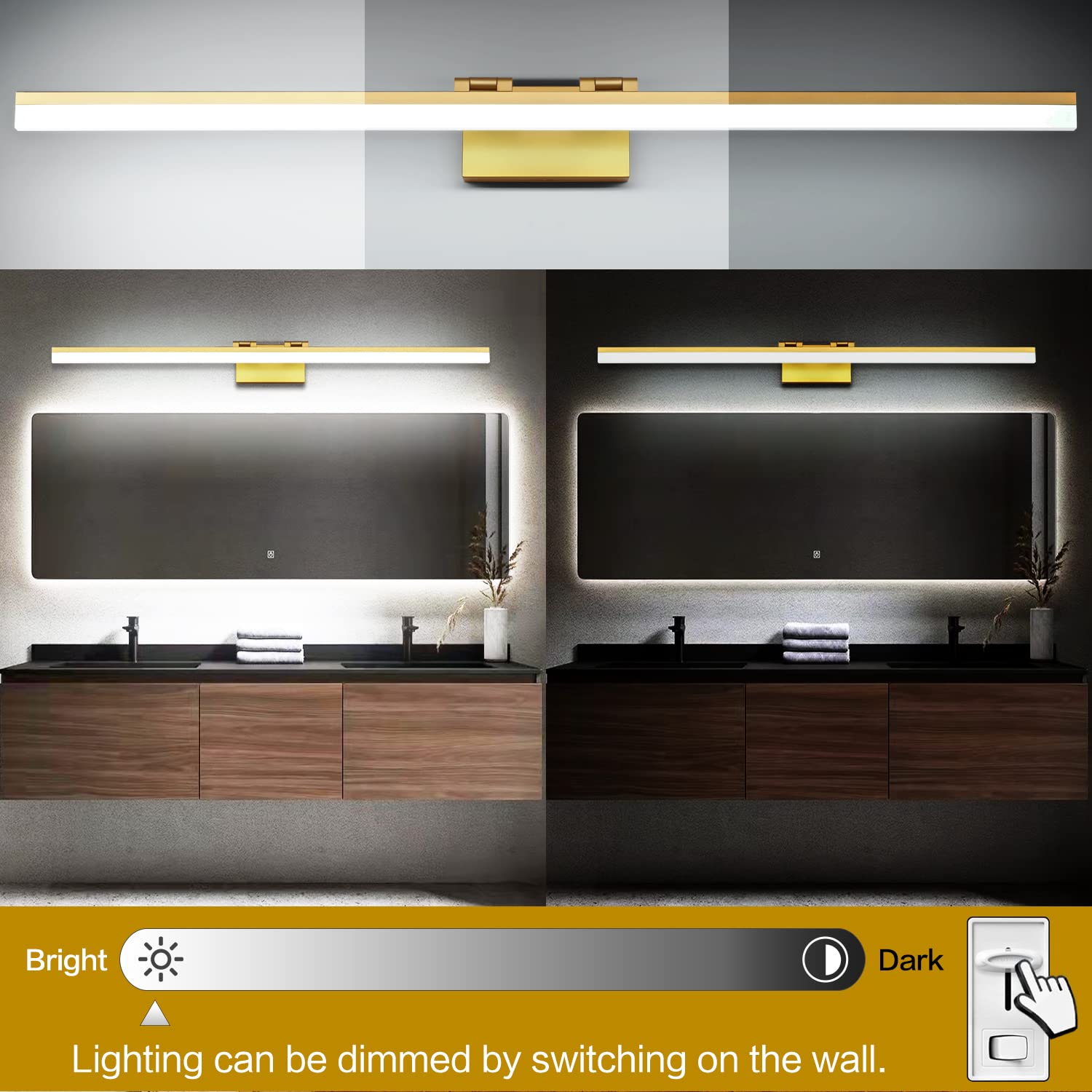 Dimmable Black Vanity Light Bar Lighting Fixtures Modern Bathroom Light Fixtures 6000K Rotatable White Aluminum LED Light