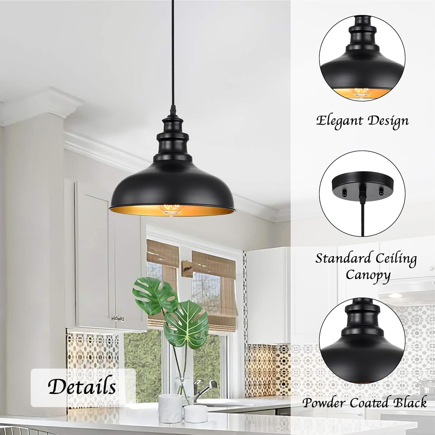 Farmhouse Pendant Lights, Ceiling Industrial Hanging Pendant Lighting Fixture, Barn Pendant Hanging Lights for Kitchen Island Dining Room Restaurant Hallway Patio (Black, 1 Pack)