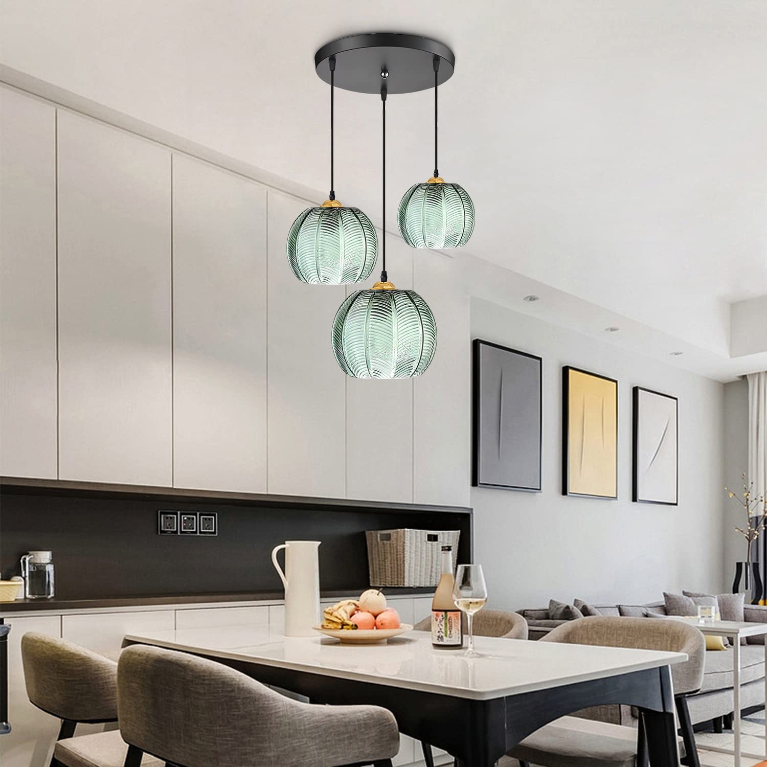 KCO Lighting 3-Lights Smoke Gray Glass Pendant Light Black Globe Round Cluster Chandelier Mid-Century Modern Multi Light Pendant Lighting Nordic Kitchen Island Light Fixture