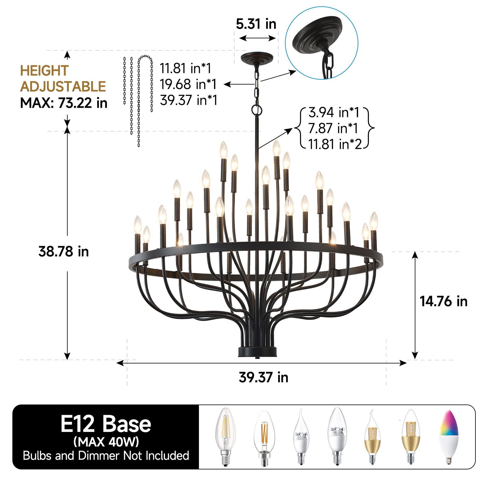 Gold Chandeliers, 6-Light Metal Candle Farmhouse Chandeliers, Rustic Industrial Modern Chandeliers Lighting Fixtures Hanging for Living Room, Kitchen, Bedroom, Dining Room(Bulbs are not Included)