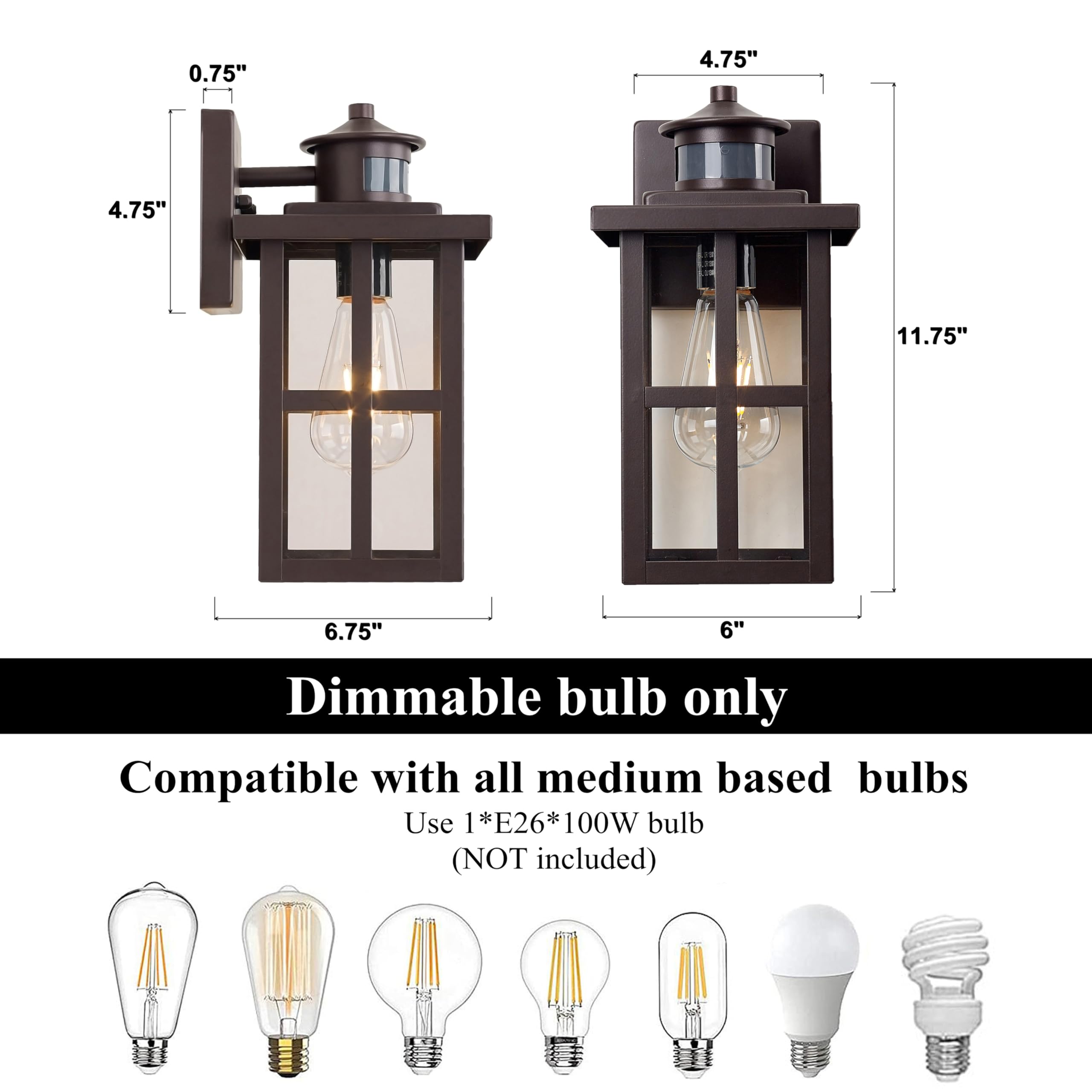 Oil Rubbed Bronze Outdoor Light Sconces Wall Mount, Clear Seedy Glass Large Exterior Porch Wall Lantern, 12.5" Outside Lights for House, Front Porch, Patio, Backyard