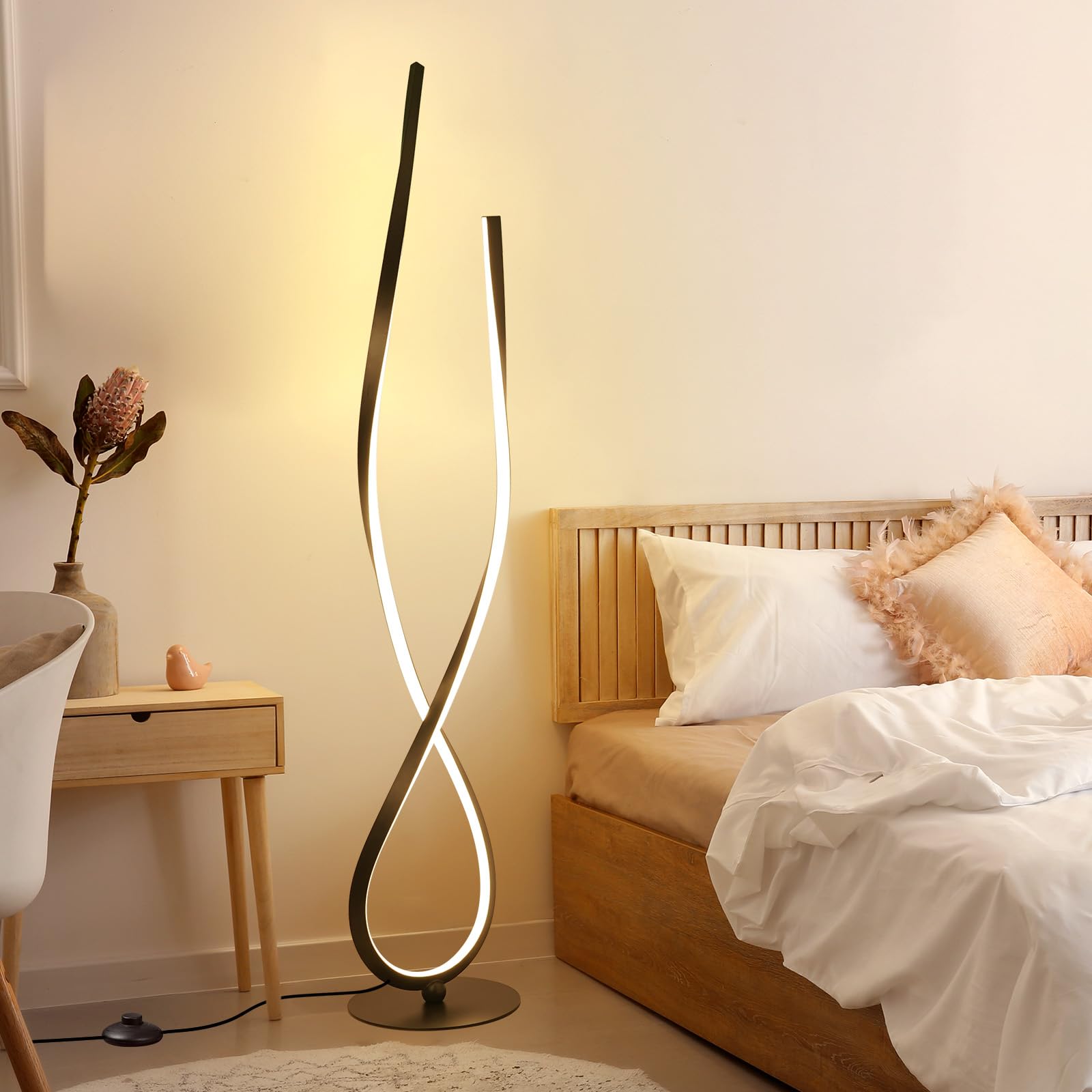 Arc Floor Lamp, 67" Tall Black Gold LED Modern Standing Floor Lamp with Remote Control, Arched Bright Floor Lamps for Living Room Bedroom Office Home (Spiral Floor Lamp)