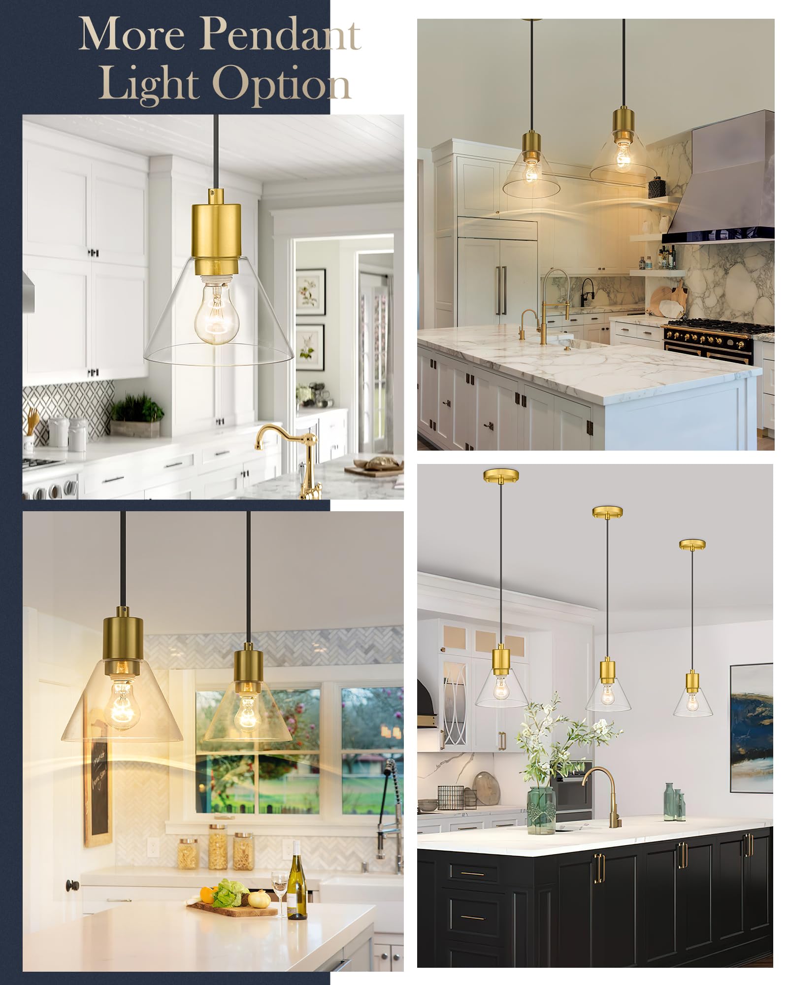 1-Light Gold Glass Pendant Light, Modern Kitchen Pendant Hanging Light with Clear Glass Shade in Gold Finish, LMS-103