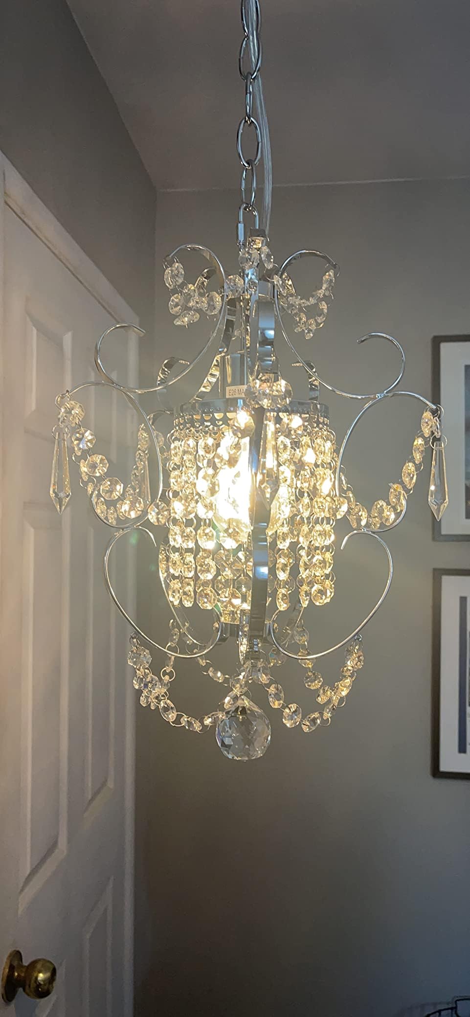 Mini Chandelier White Crystal Chandelier 1 Light Elegant Chandelier Crystal Iron Ceiling Light Fixture for Bedroom,Farmhouse,Foyer