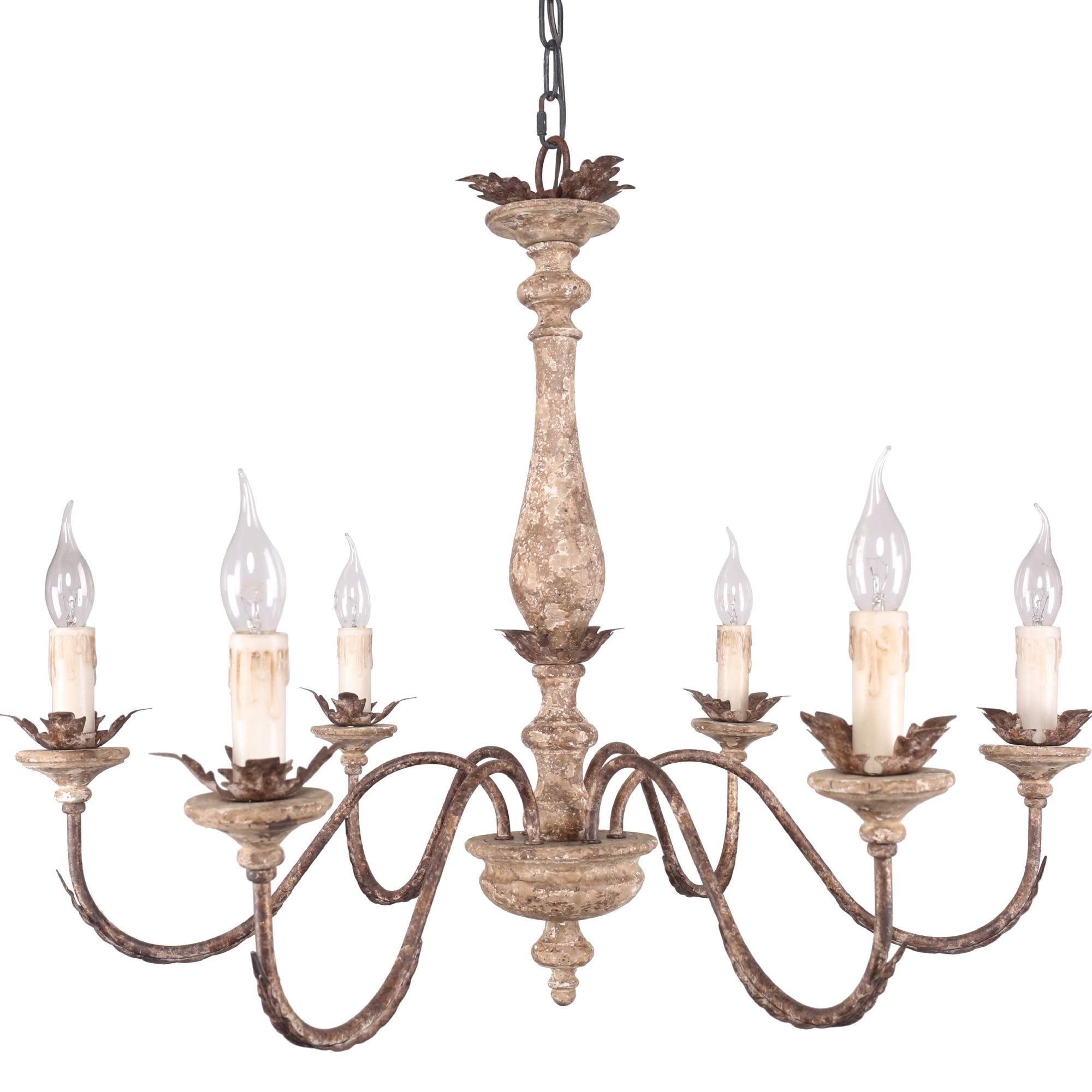 Rustic Wood Chandelier with 6 Candle Light, Royal French Country Wooden Chandelier Farmhouse Styel, Adjustable