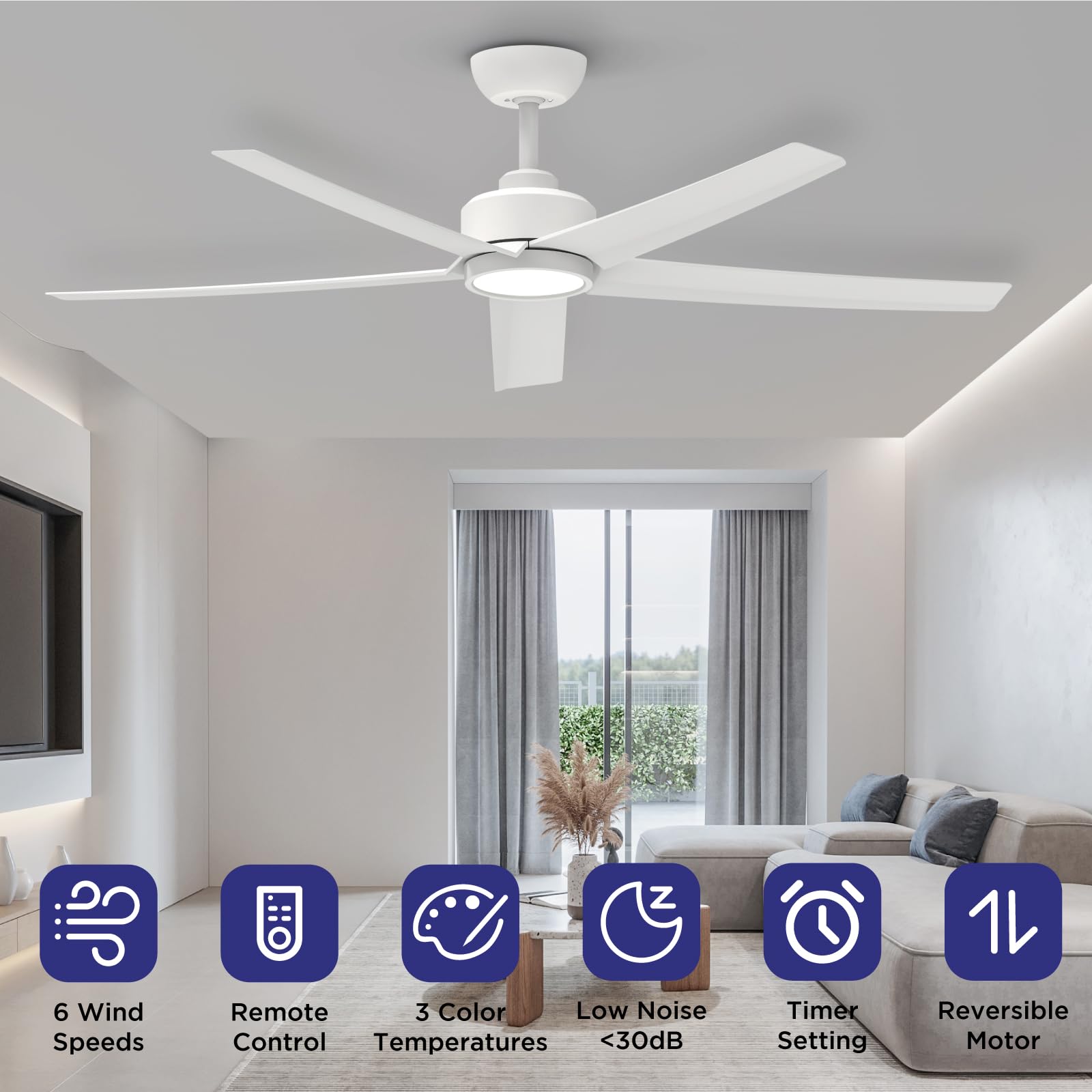 Ceiling Fans with Lights, 52 inch Black Ceiling Fan with Light and Remote Control, 3CCT, Quiet DC Motor, 5 Blades Modern Ceiling Fan for Living Room Farmhouse Bedroom