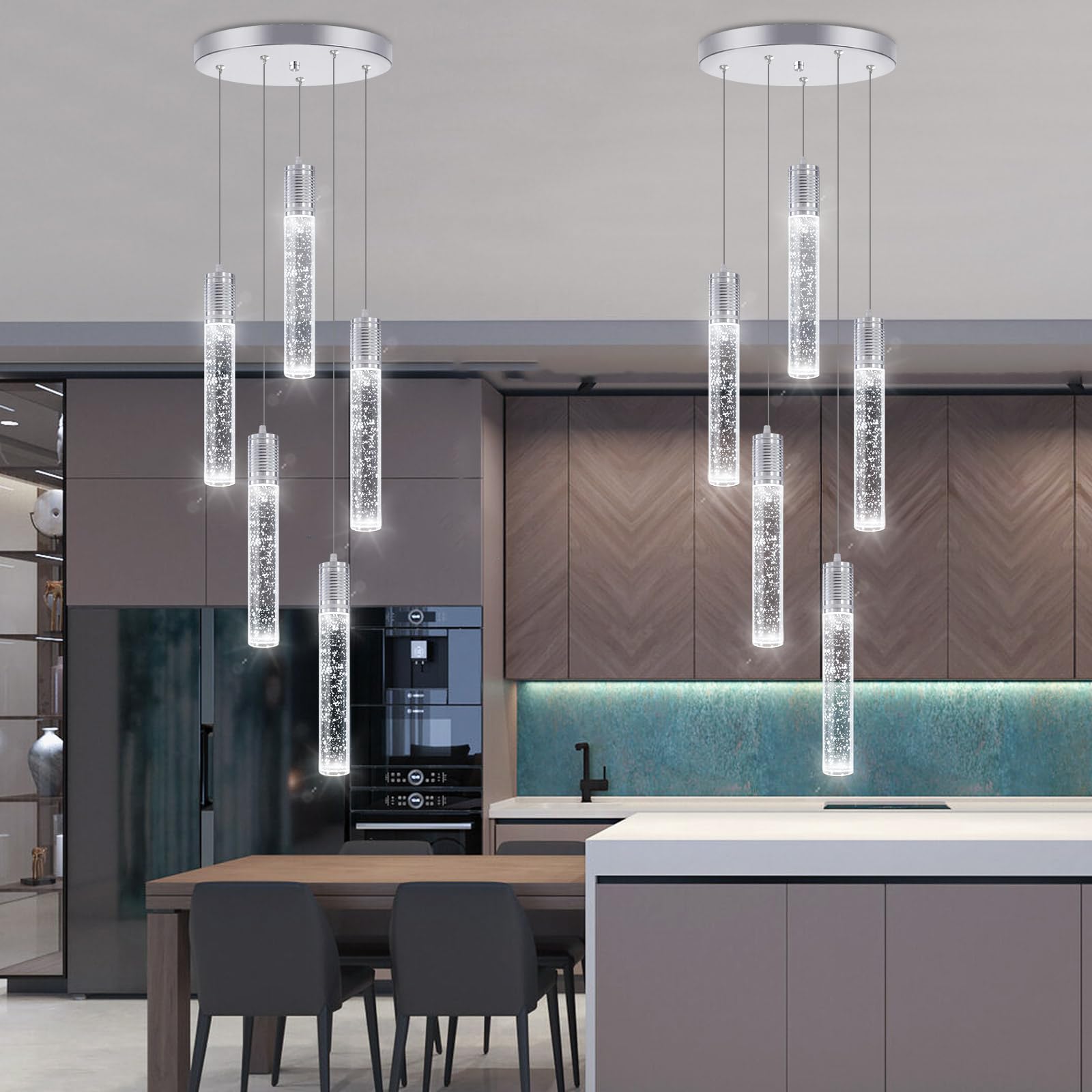 3 Lights Independent Kitchen Island Dining Room Light Pendant Light Fixtures Bubble Crystal Chandeliers Modern Kitchen Island Lighting Chandeliers Fixtures LED Lampara, 6000K LED Bulbs Included