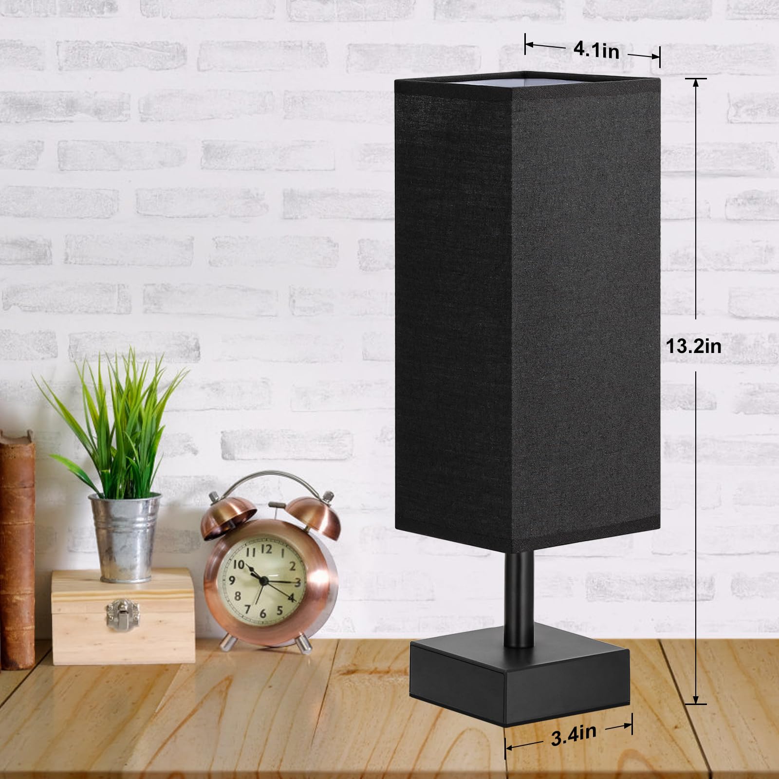 Small Table Lamp for Bedroom - Bedside Lamps for Nightstand, Minimalist Night Stand Light Lamp with Square Fabric Shade, Desk Reading Lamp for Kids Room Living Room Office Dorm