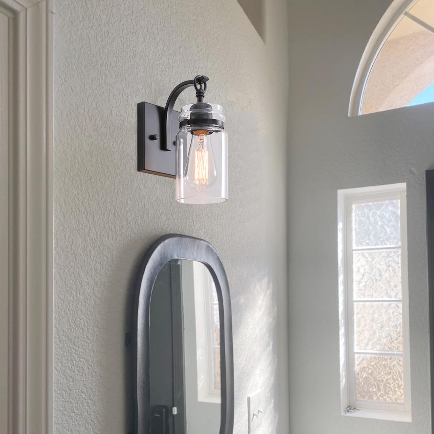 Black Wall Sconces Set of Two, Black Sconces Wall Lighting Fixtures with Clear Glass Indoor 1-Light Bathroom Wall Sconce for Bathroom Hallway Stairwell