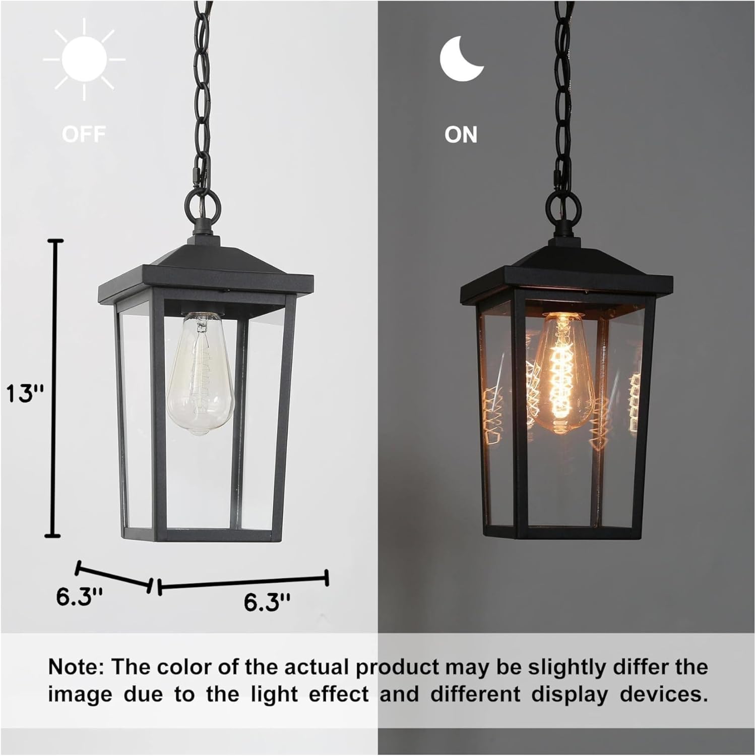 Outdoor Pendant Light Fixture, Farmhouse Exterior Anti-Rust Hanging Lights with Adjustable Chain, Black Ceiling Outdoor Light with Clear Glass, Hanging Lantern for Front Door, Entry, Porch, and Gazebo