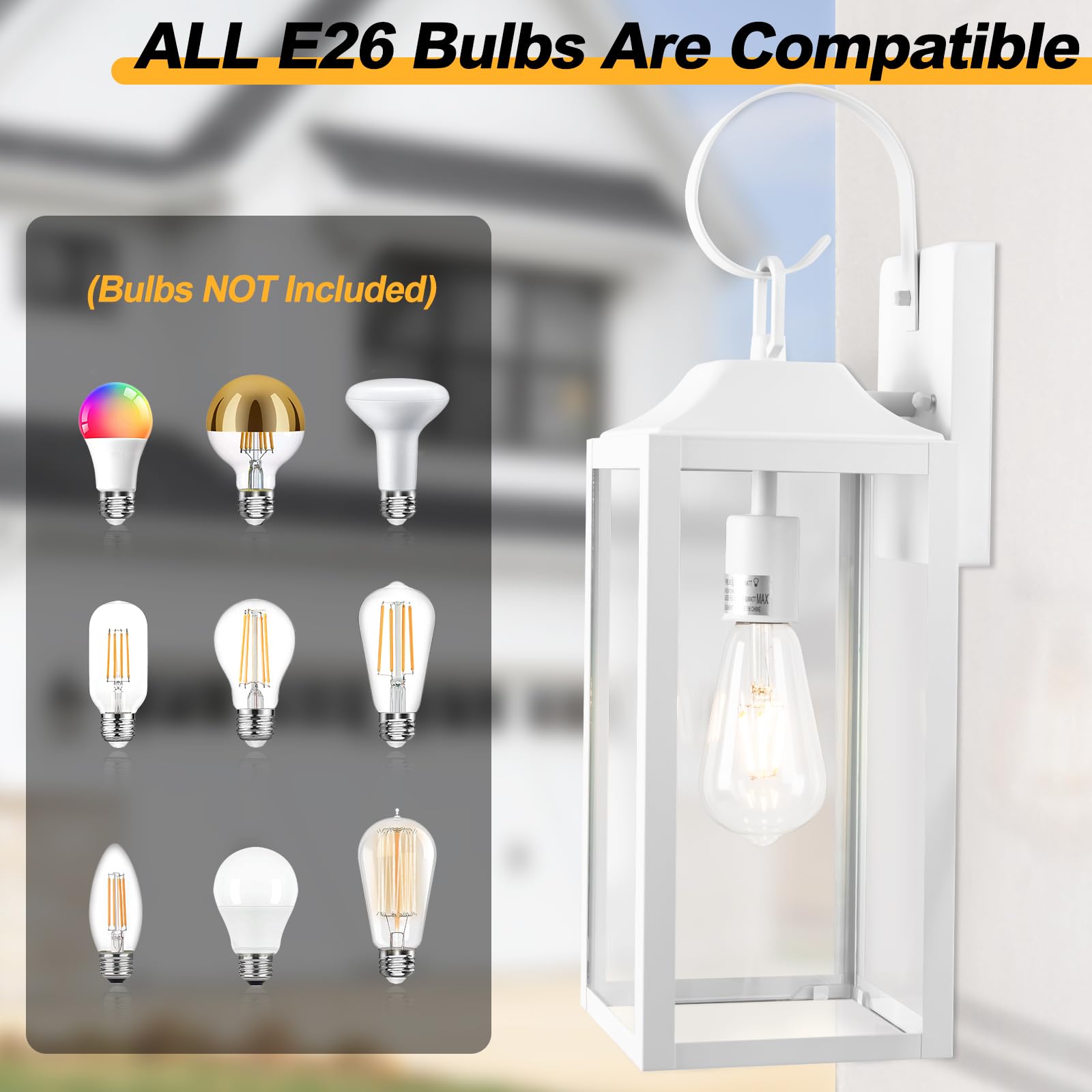 Large Size Outdoor Wall Lights 1 Pack, 19 Inch Matte White Exterior Light Fixture with Clear Glass Shade, Waterproof Front Porch Lighting, Modern Sconces Lantern for House, Garage