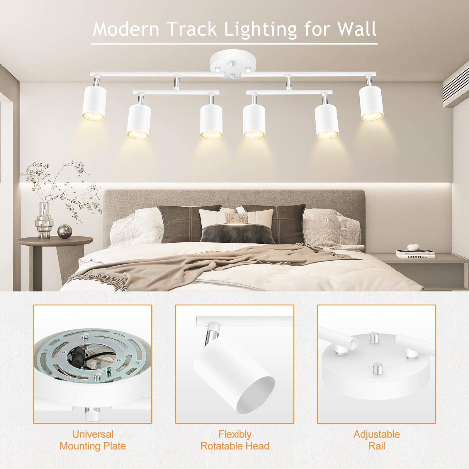 LED 2 Light Track Lighting Kit, Black 2 Way Ceiling Spot Lighting, Flexibly Rotatable Light Head for Kitchen, Living Room, Bedroom, GU10 Bulb Not Included